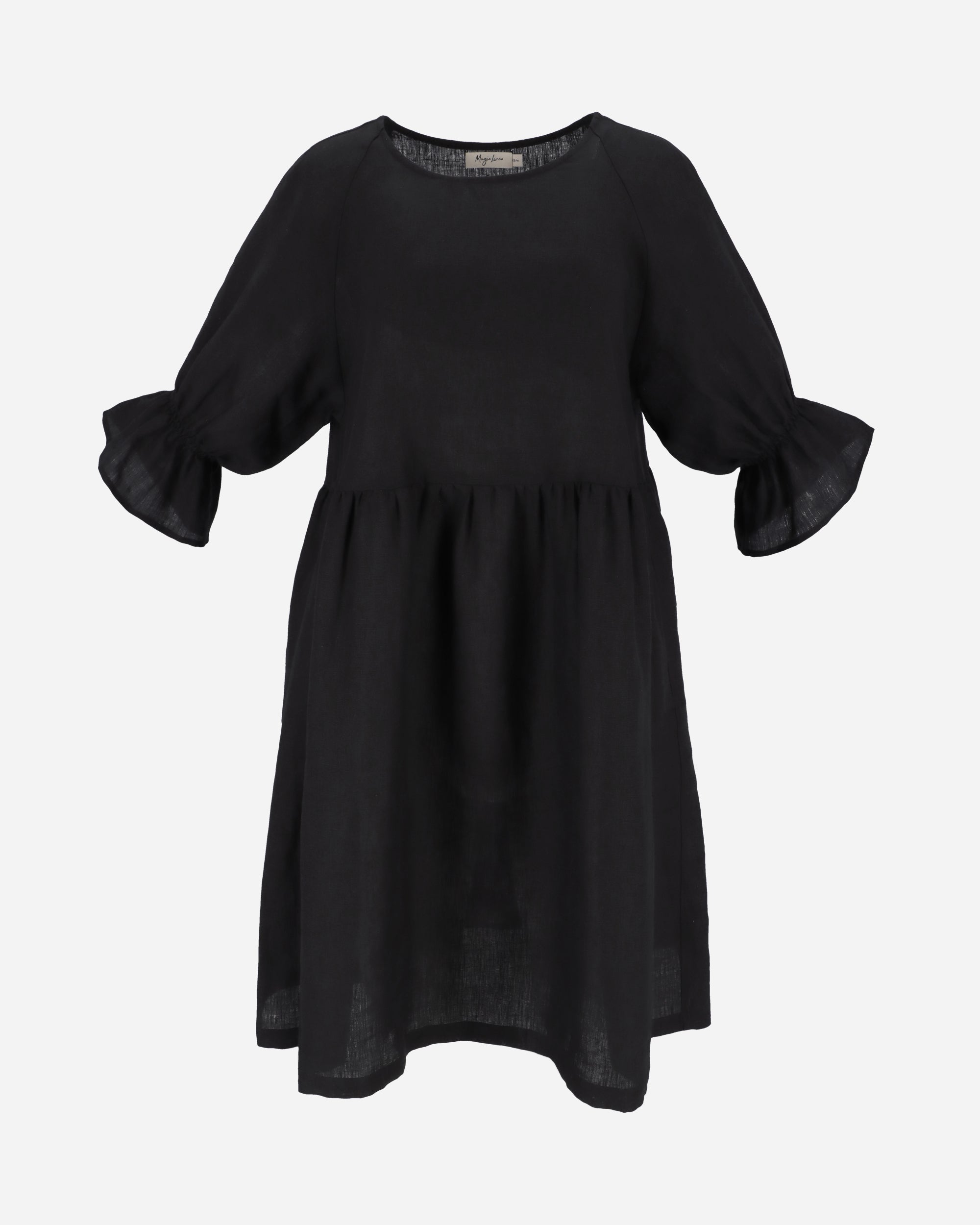 Voluminous linen dress NERJA in Black