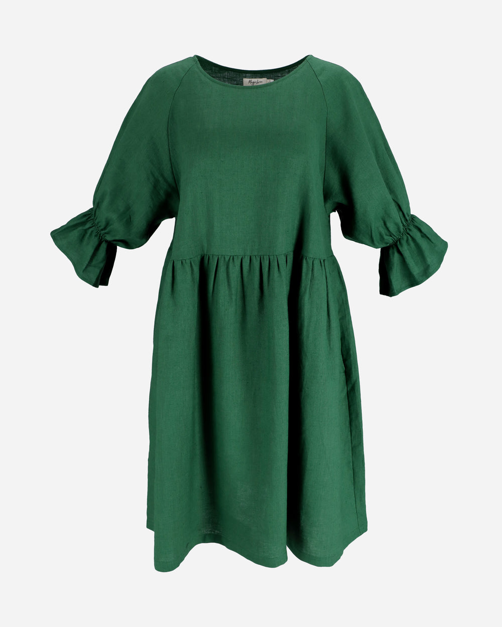 Voluminous Linen Dress NERJA in Green | MagicLinen
