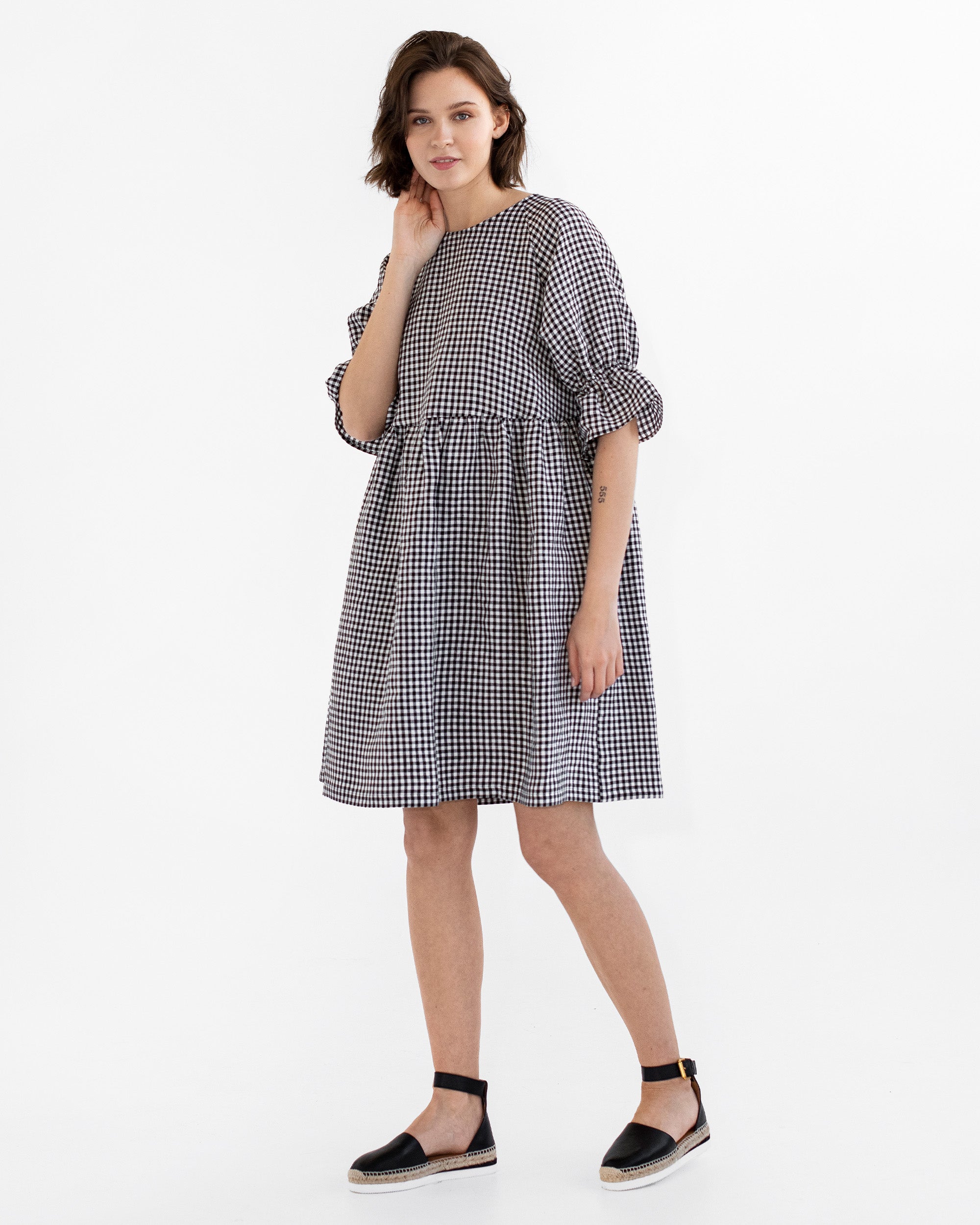 Block check button down linen hotsell dress, Two way linen dress, Blue check linen dress, Black check linen dress, Minimalist linen dress, Sun dress