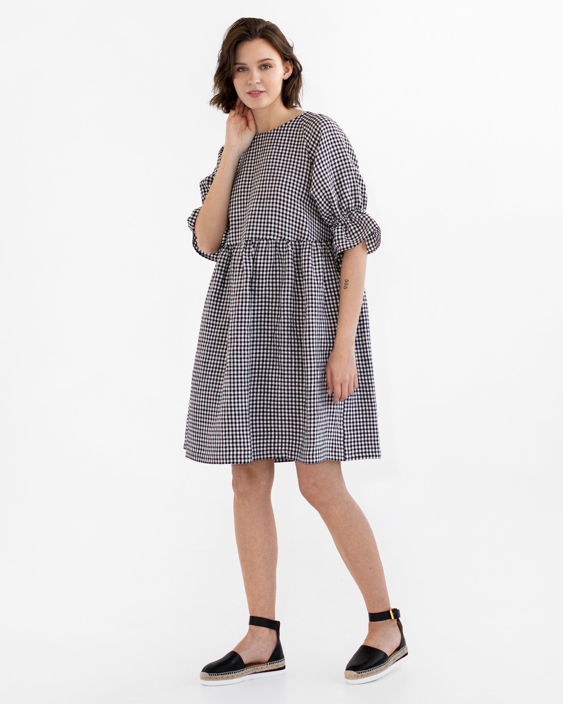 black white linen dress LINEN MIDI DRESS BLACK AND WHITE STRIPES