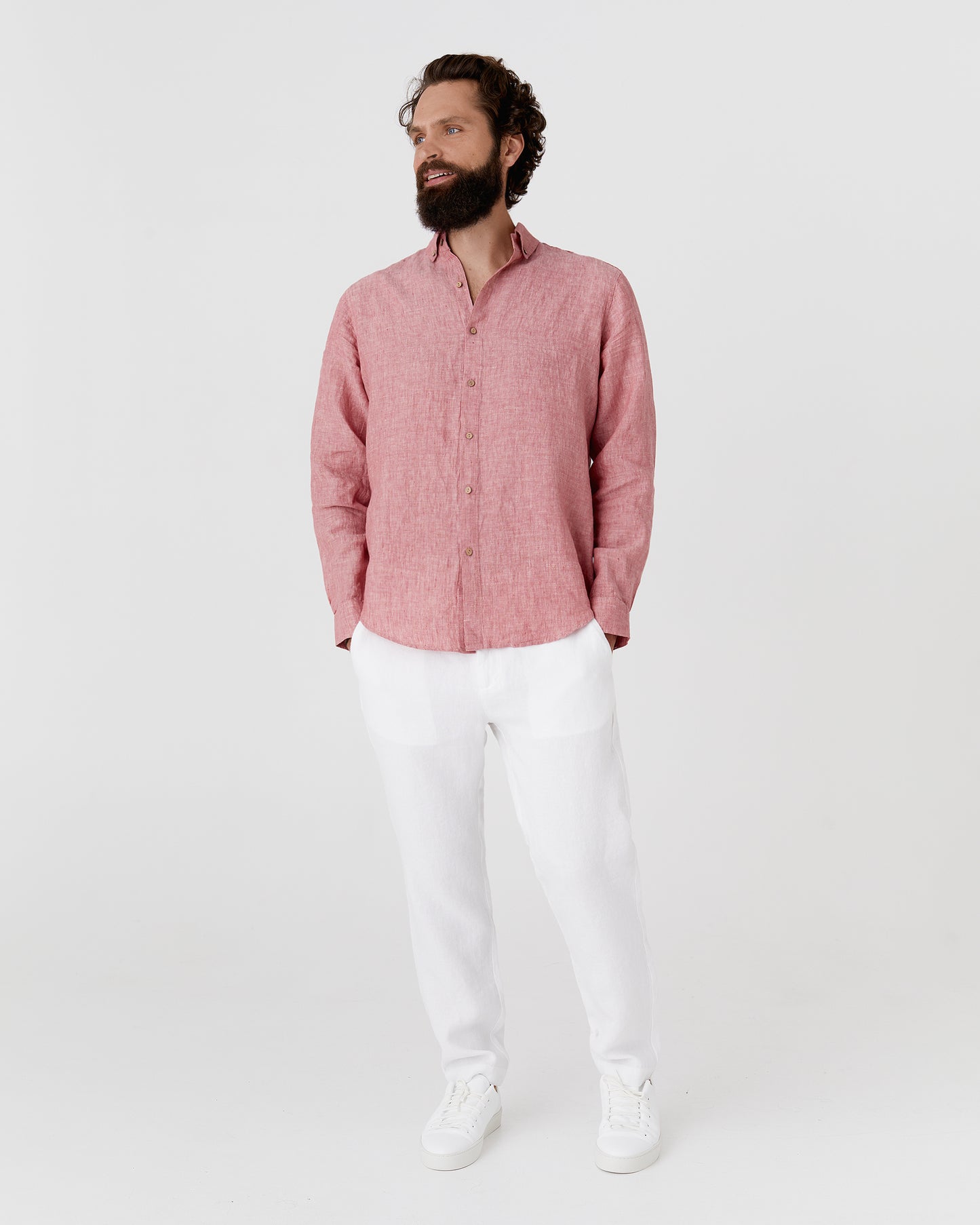 Men's linen shirt NEVADA in Cranberry - MagicLinen