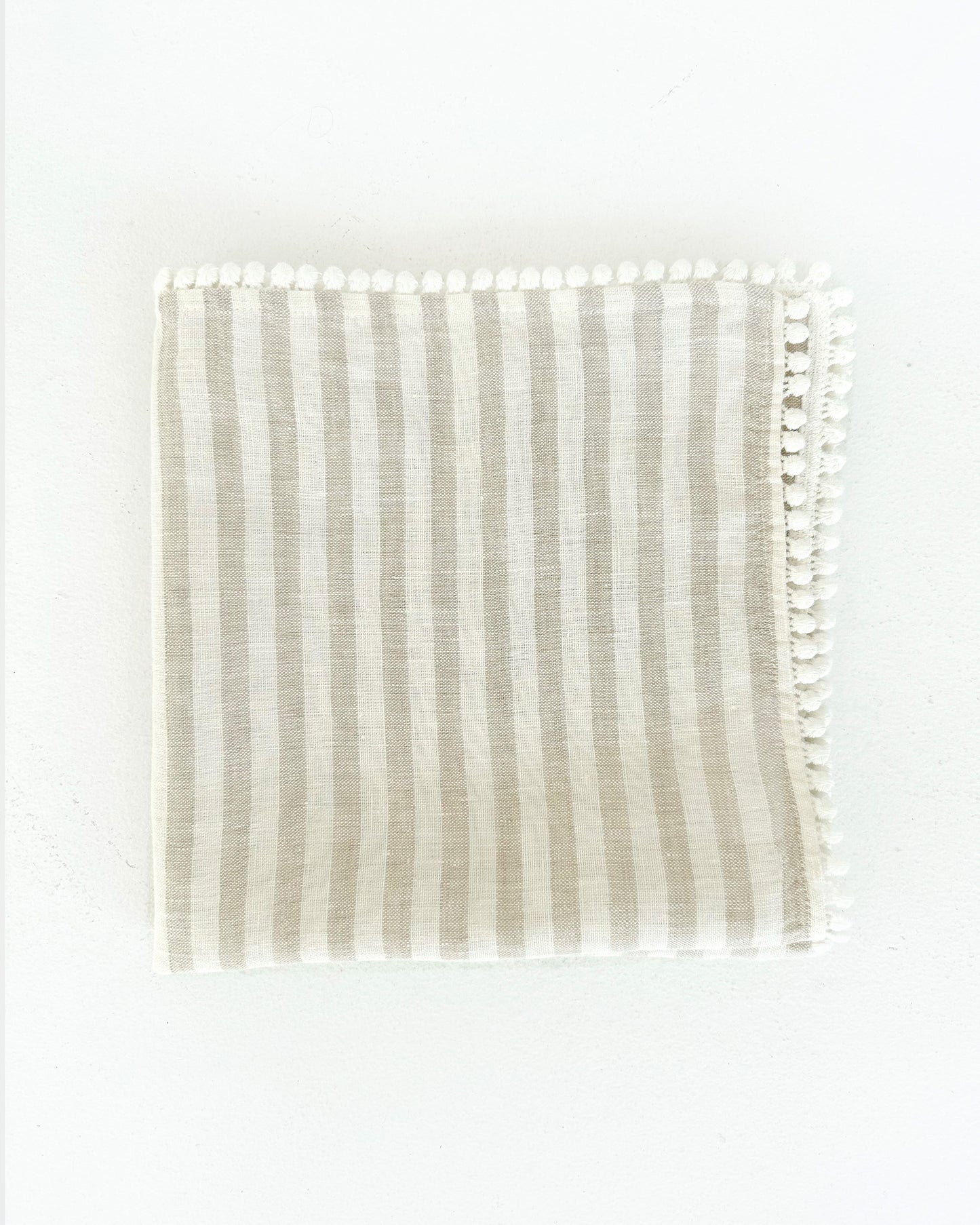 Pom pom trim linen napkin set of 2 Striped in natural