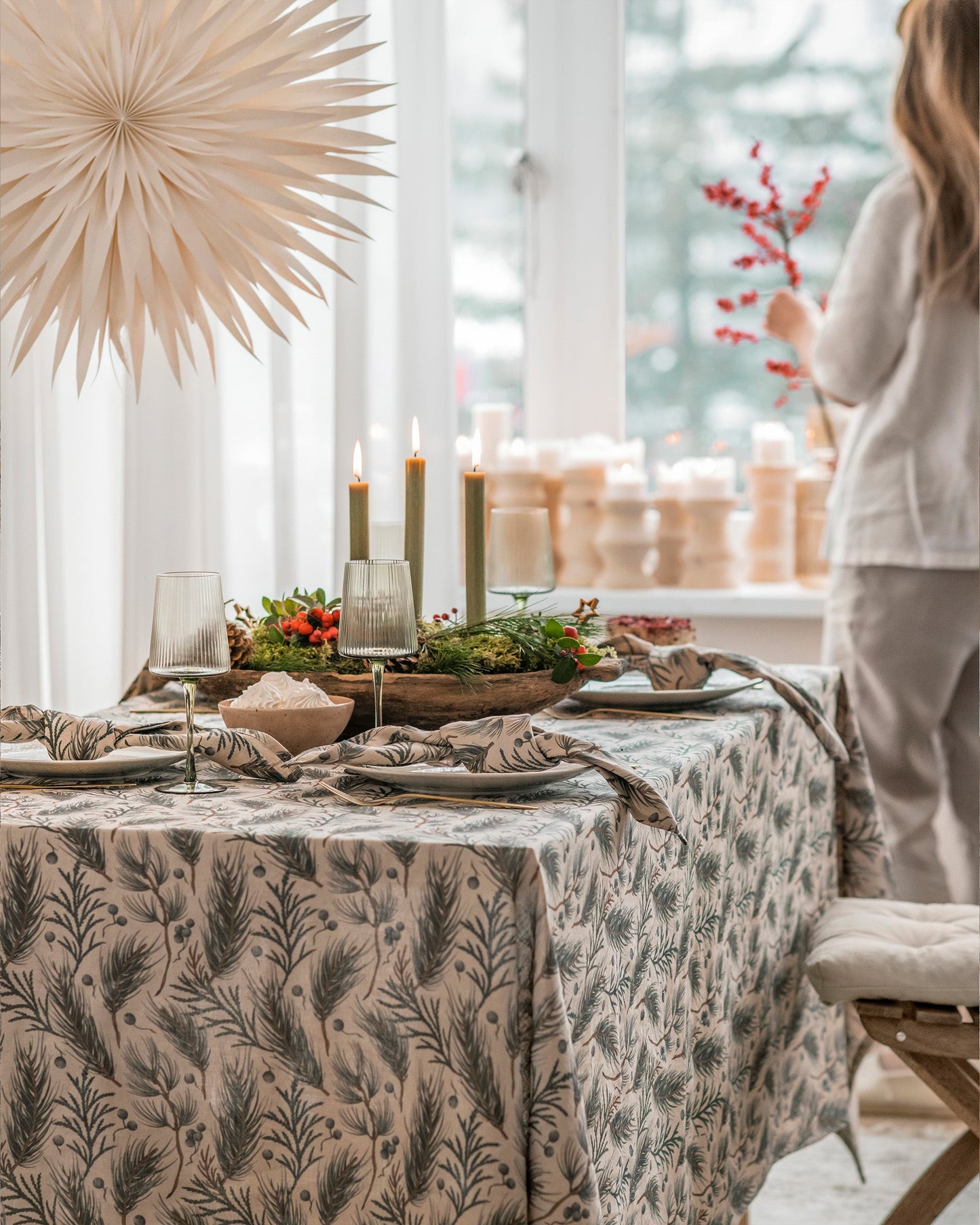 Natural & Winter print linen napkin set of 2