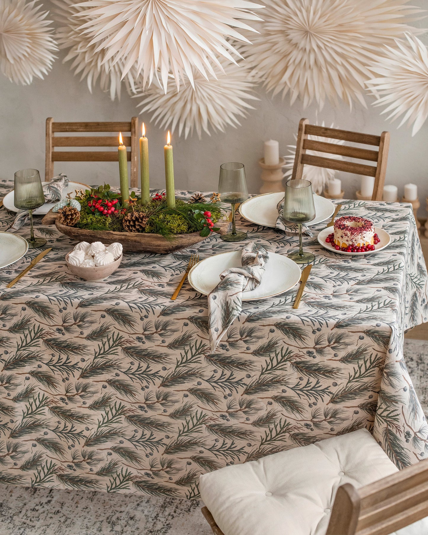 Natural & Winter print linen napkin set of 2