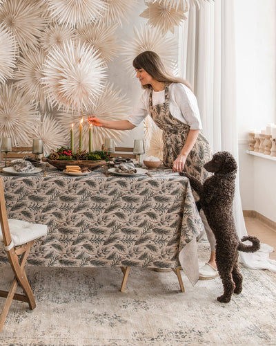 Linen bib apron in Natural & Winter print