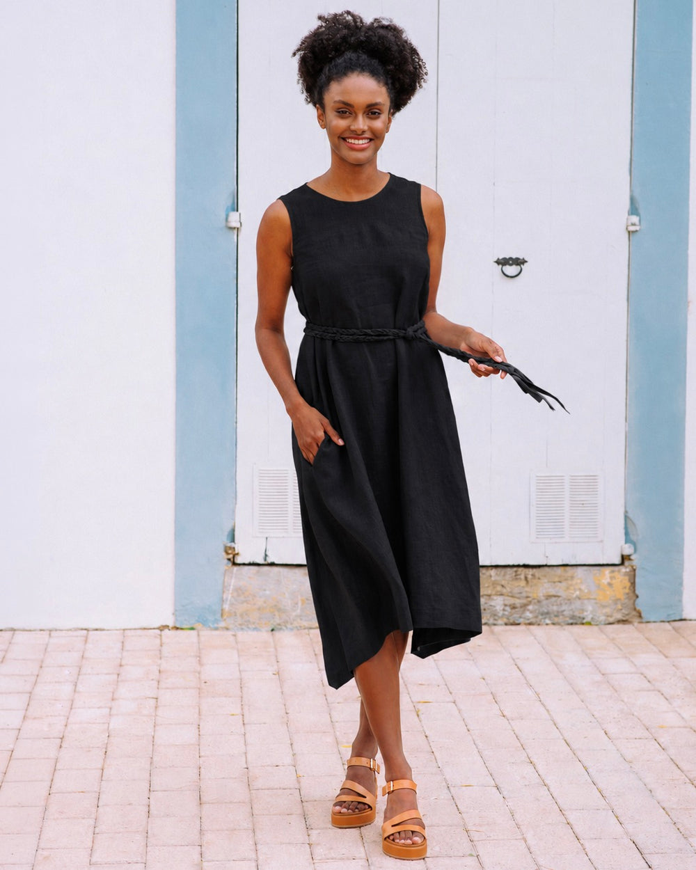 Breezy Linen Dress Nida in Black from MagicLinen exclusive at M / Black