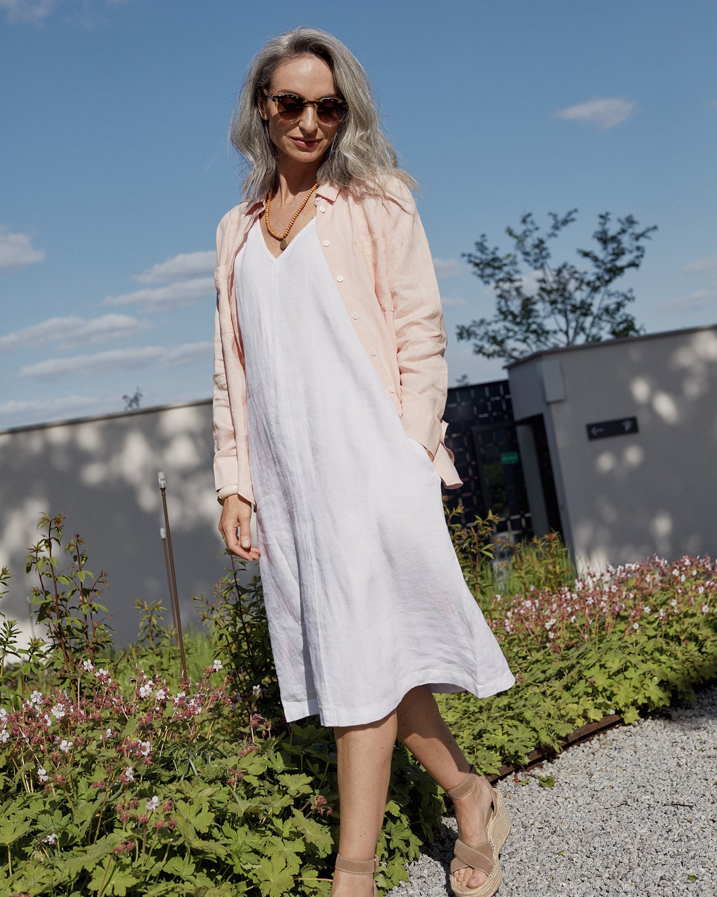 Long-sleeved linen shirt CALPE in Light pink - MagicLinen