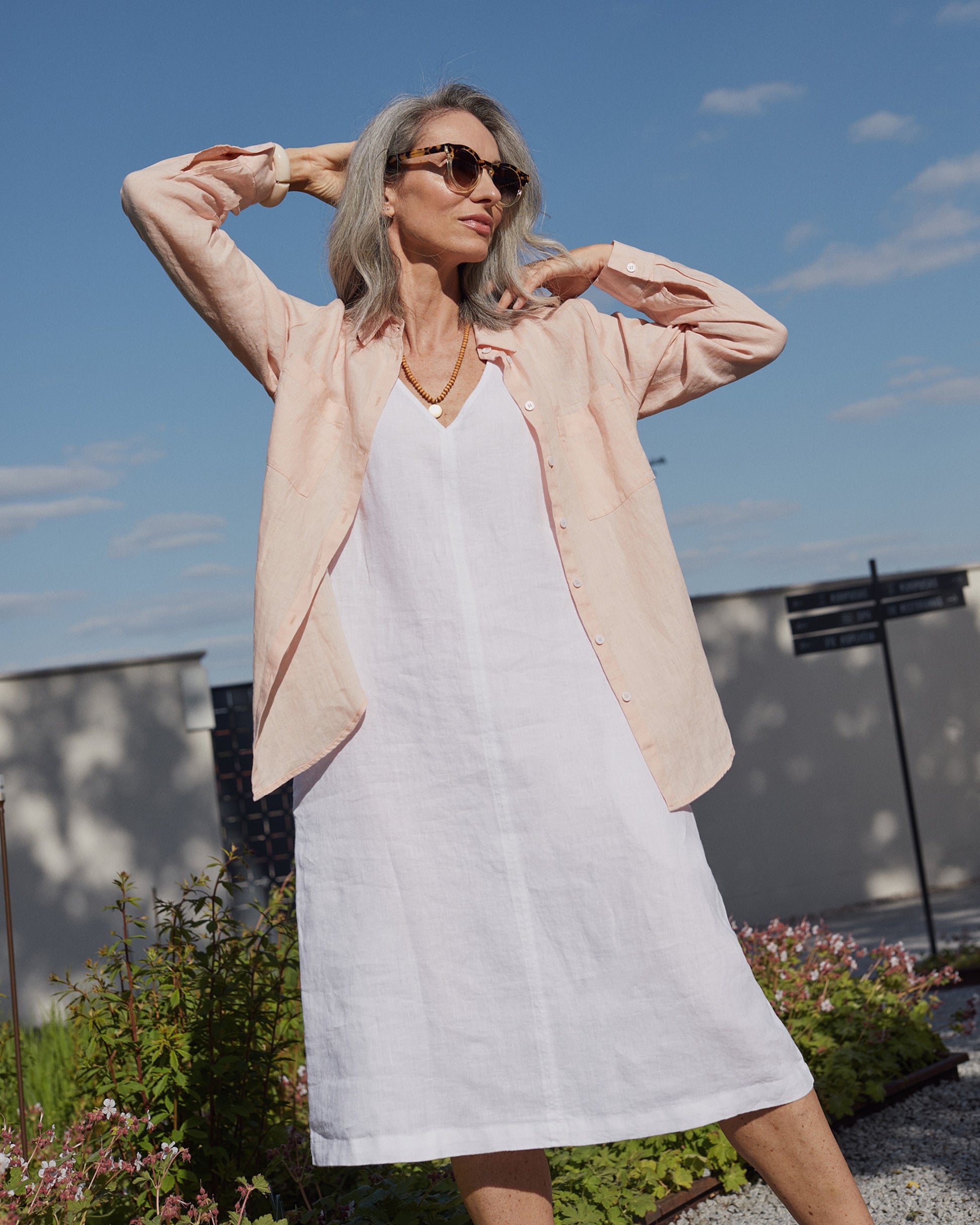 Long-sleeved linen shirt CALPE in Light pink - MagicLinen