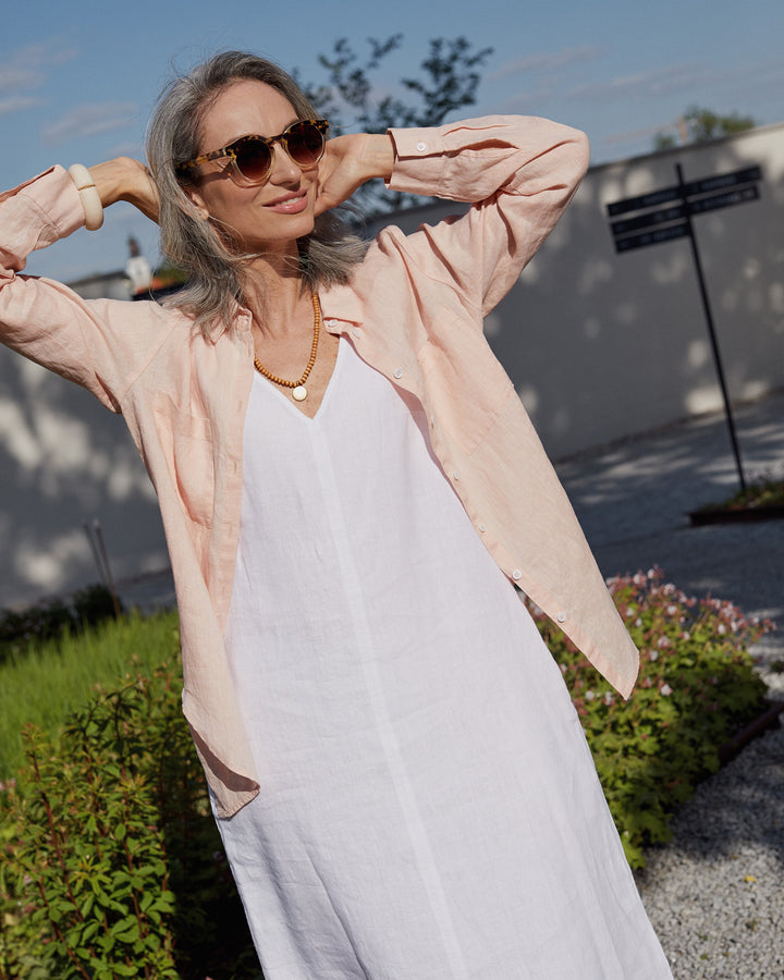 Long-sleeved linen shirt CALPE in Light pink - MagicLinen