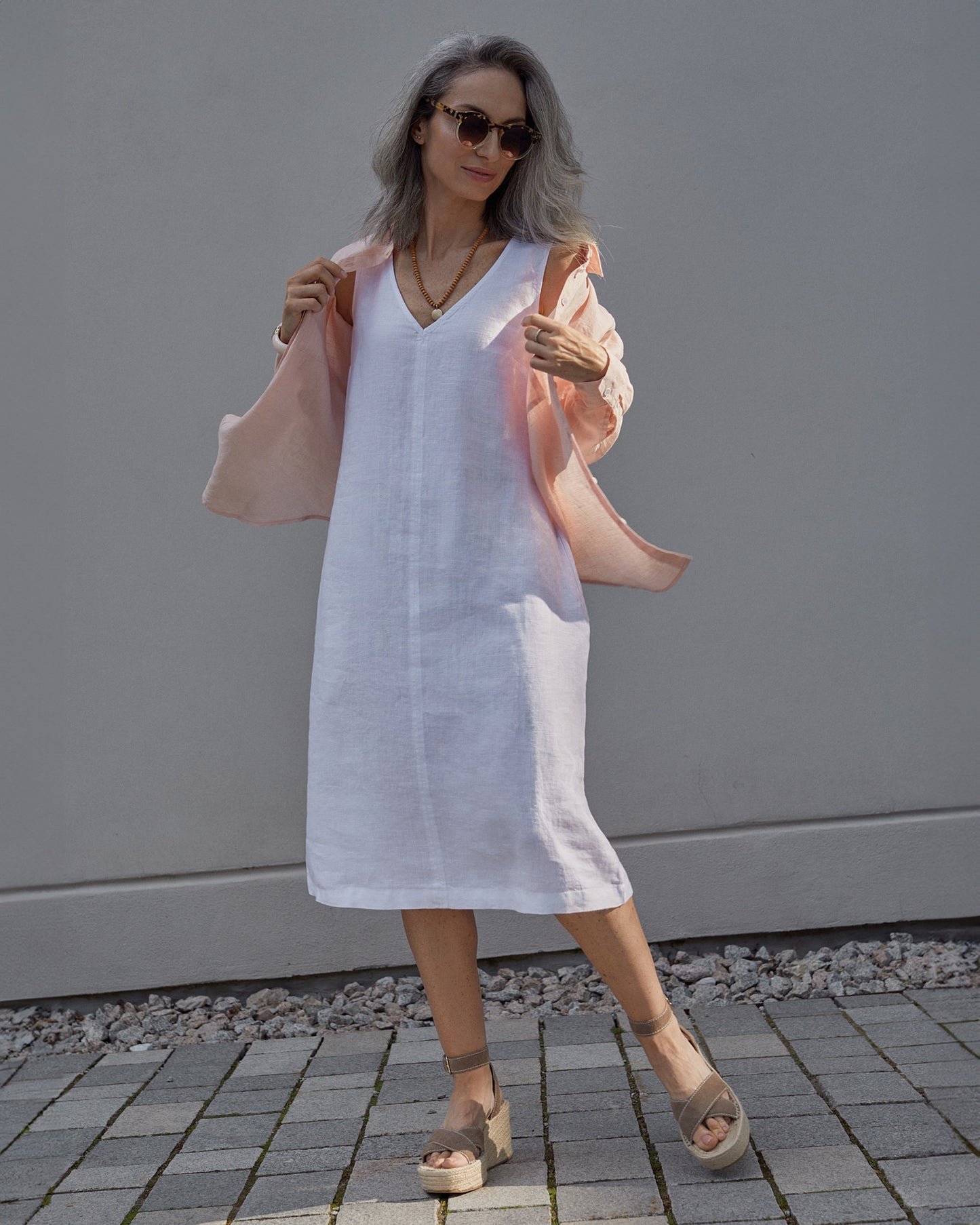 Long-sleeved linen shirt CALPE in Light pink - MagicLinen