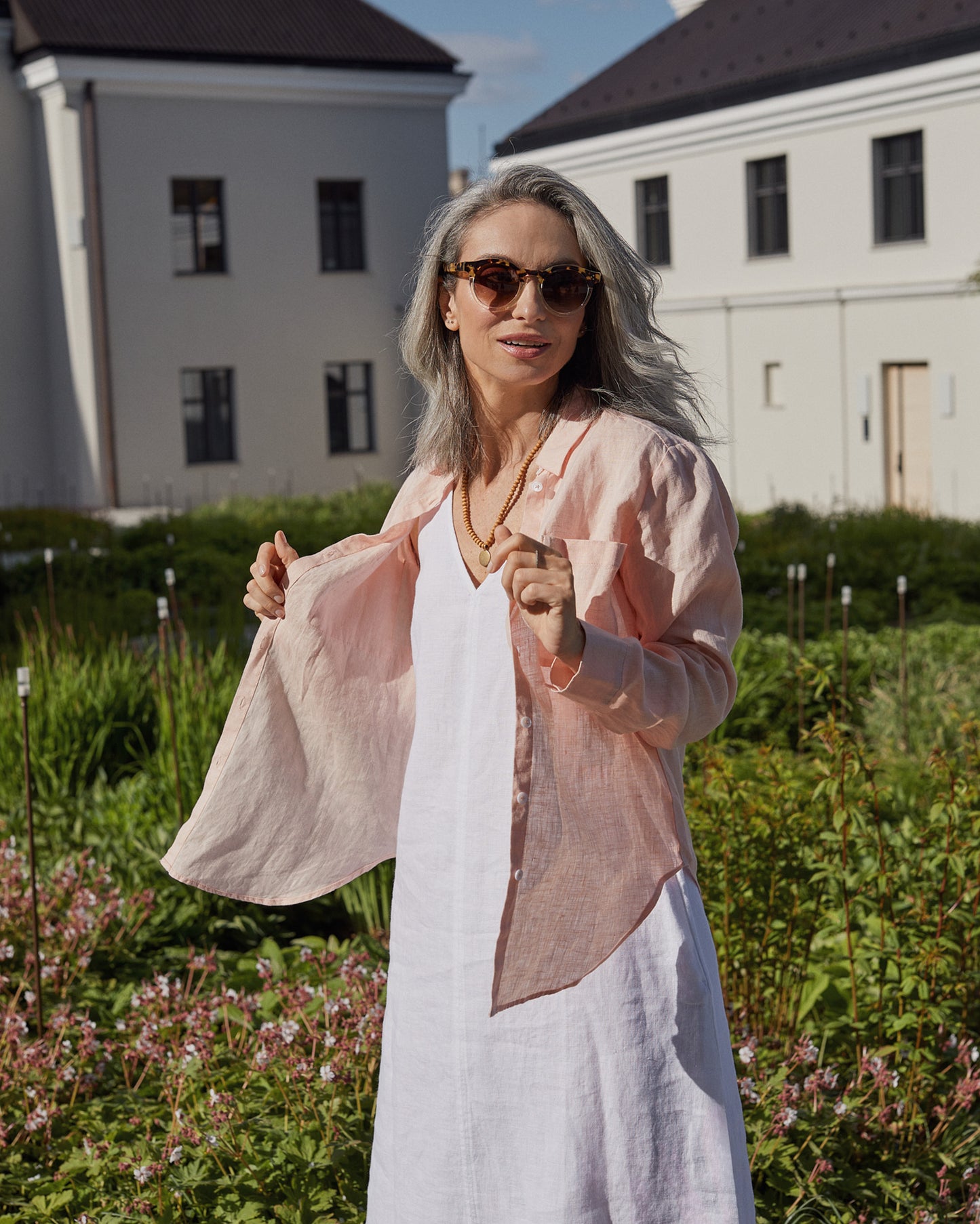 Long-sleeved linen shirt CALPE in Light pink