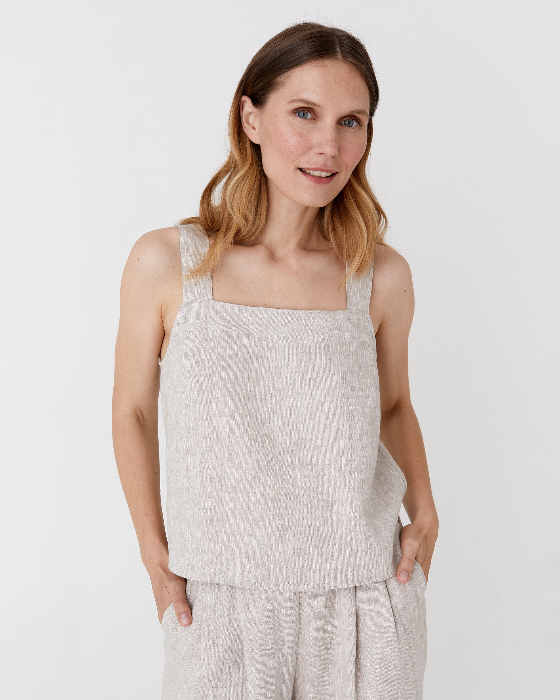 Linen tank top OLINDA in Natural melange - MagicLinen modelBoxOn