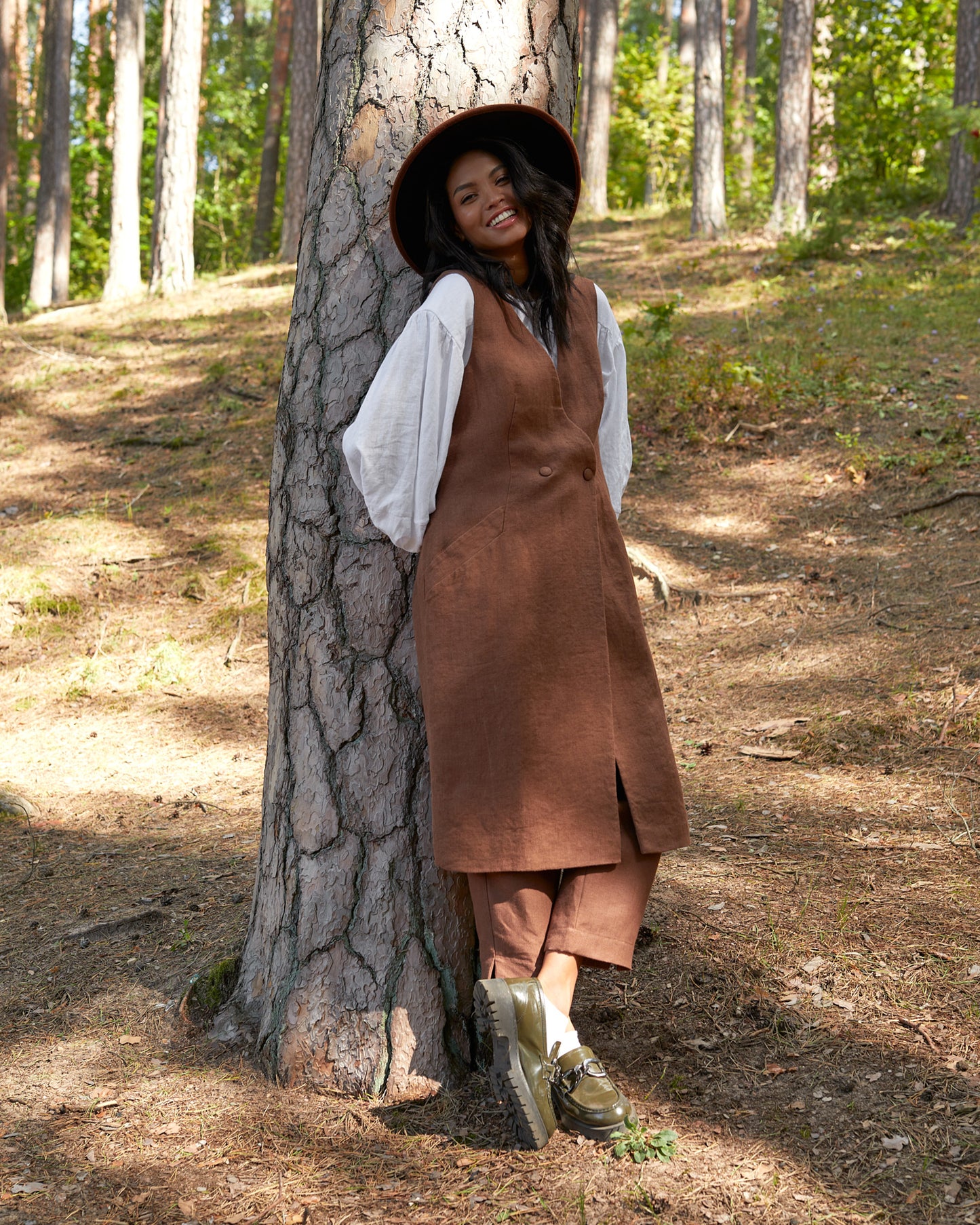 Linen long waistcoat ORISTANO in Cacao brown | MagicLinen