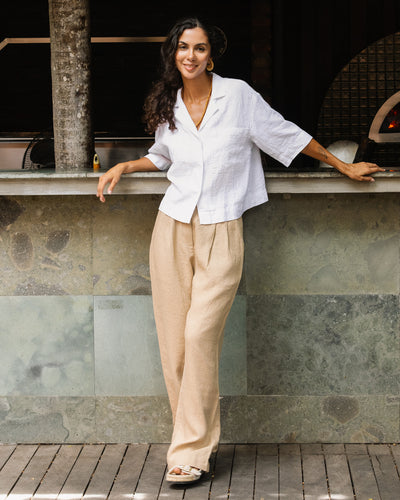 Wide leg linen pants ROME in Natural melange - MagicLinen modelBoxOn2