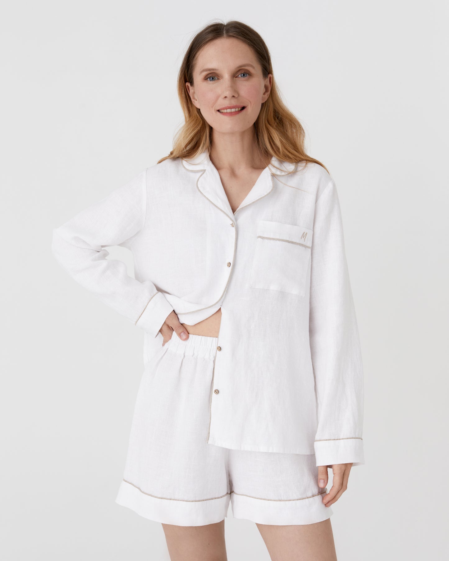 Linen pajama set PADUA in White - MagicLinen