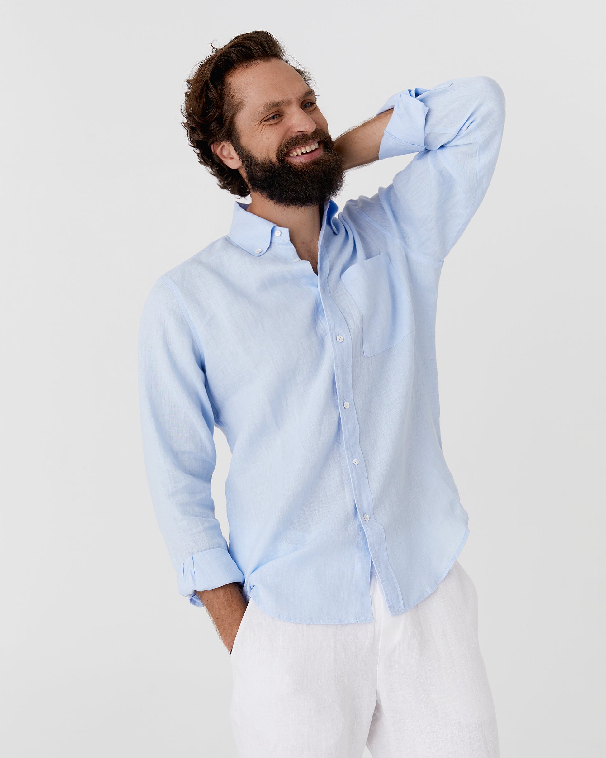 Men's linen shirt PERUGIA in Sky blue - MagicLinen