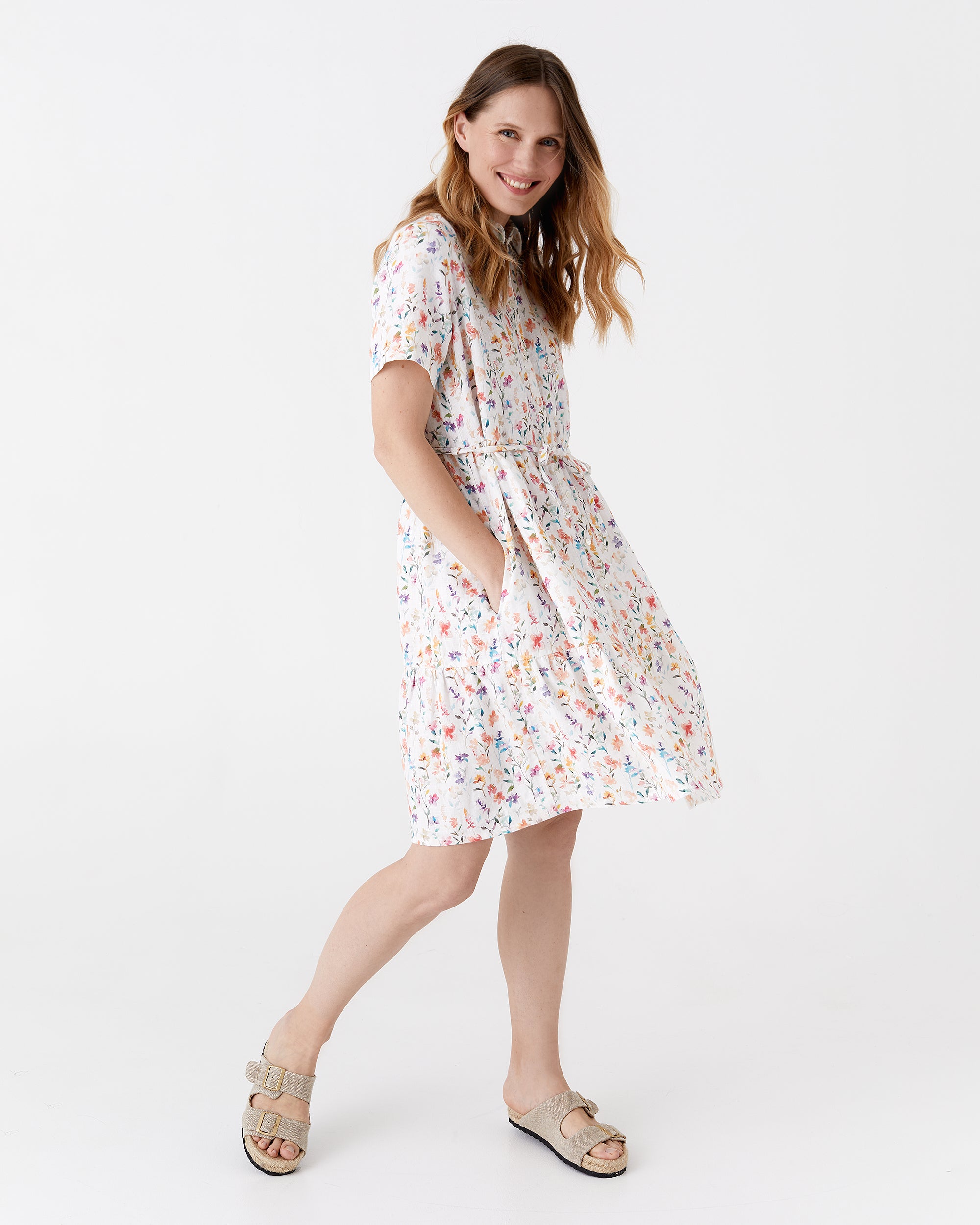 Tiered linen dress PETRA in Cobalt blue main image 0