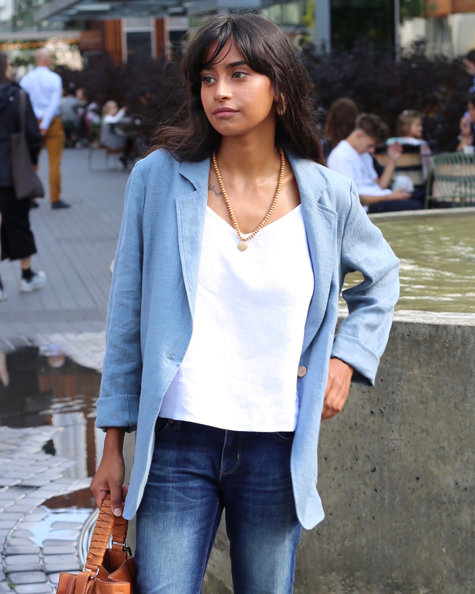 Womens blue hotsell linen blazer