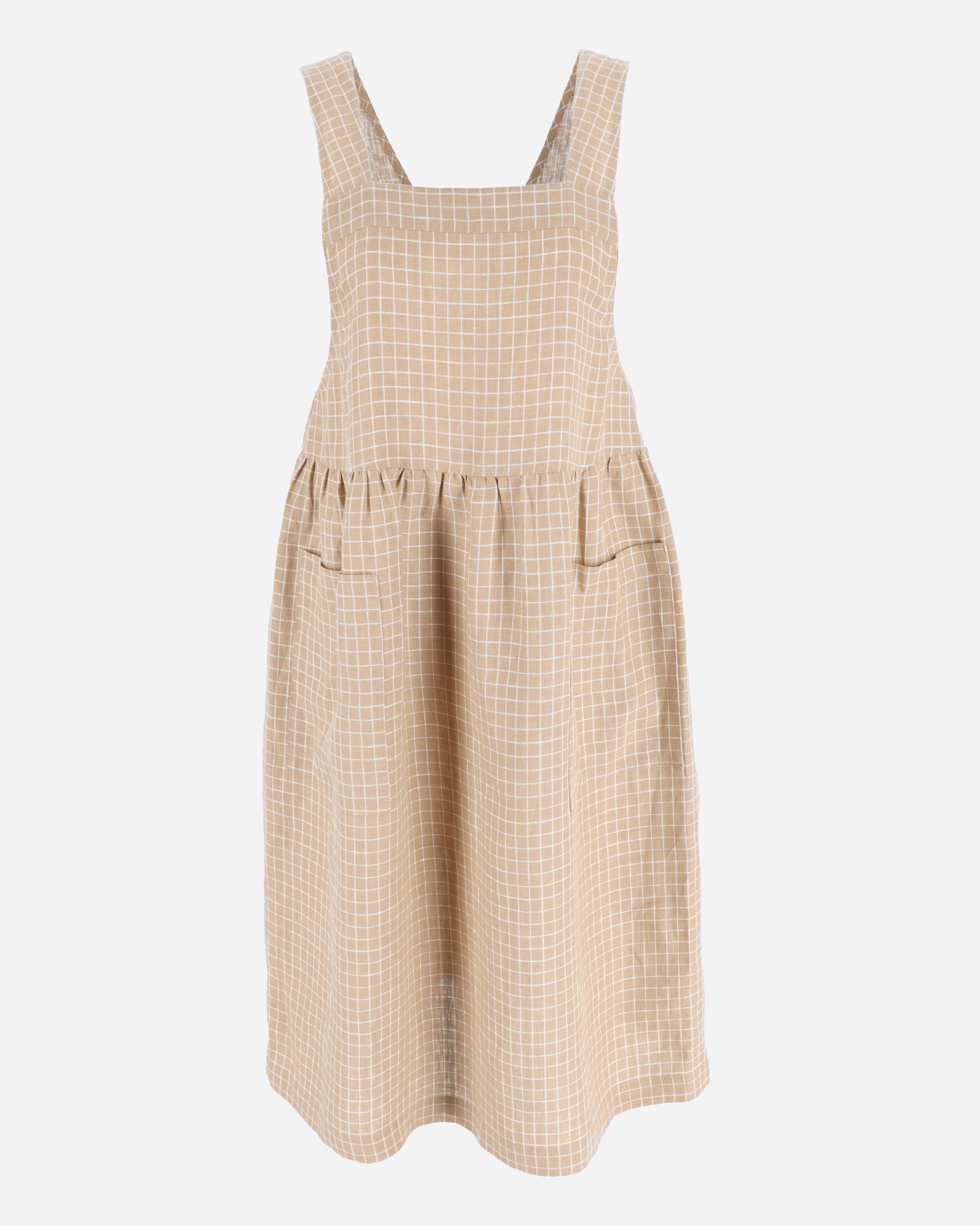 Pinafore Linen Dress ROATAN in Brown Windowpane | MagicLinen