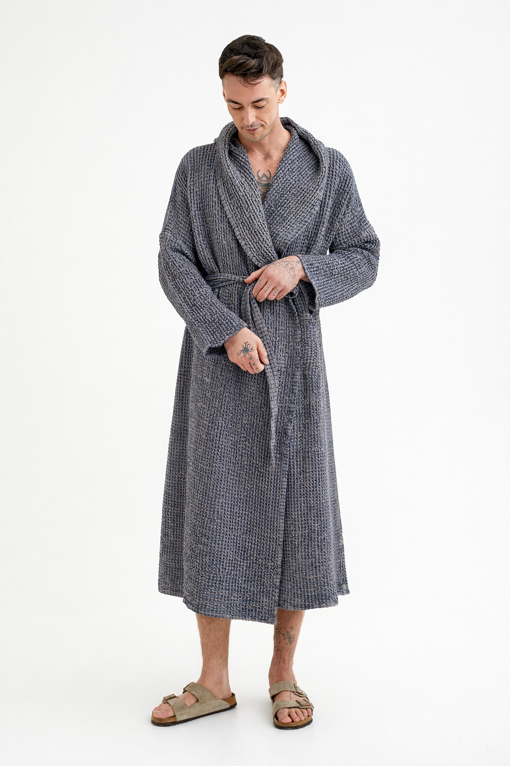Men's waffle linen robe in Midnight Bronze