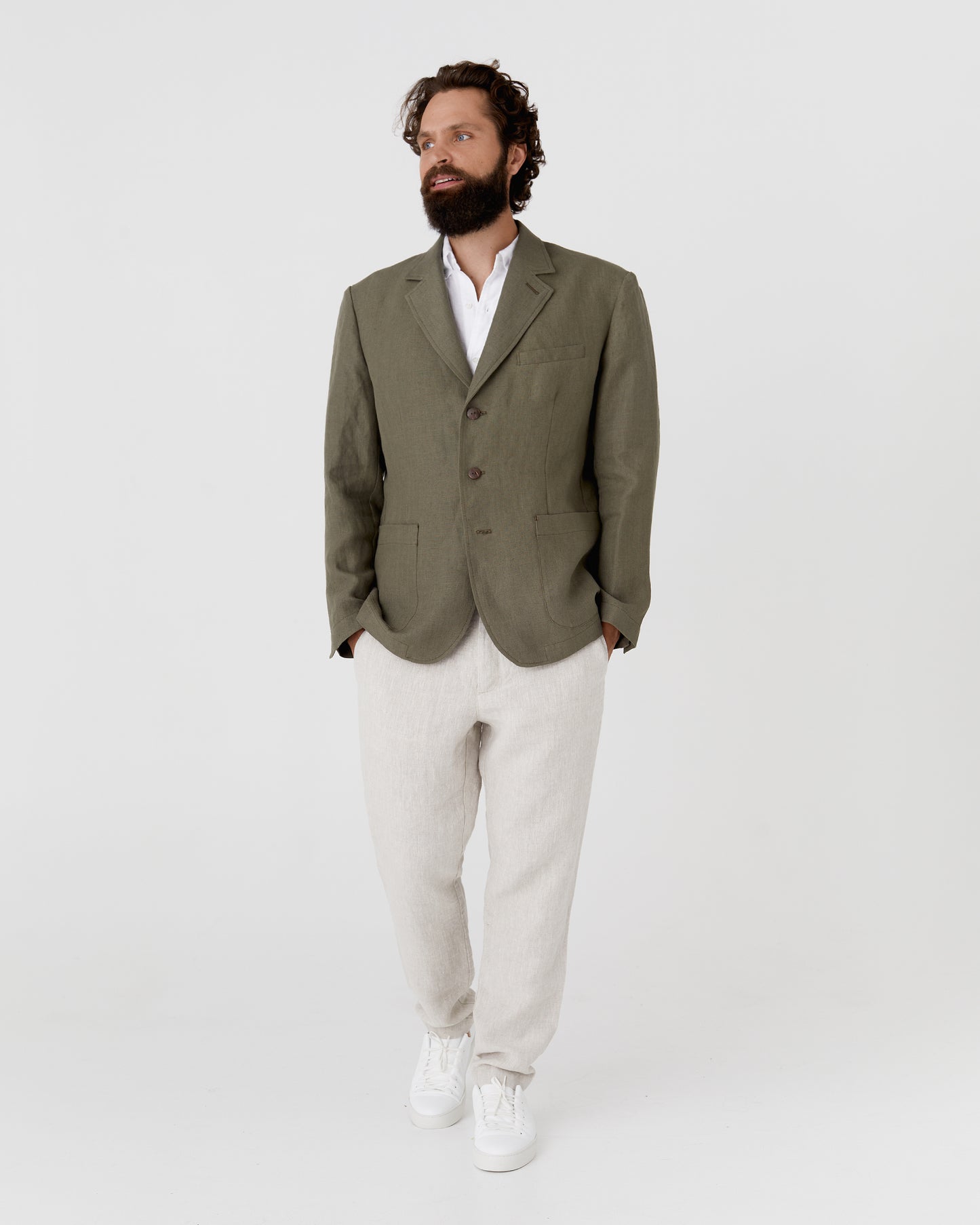 Men's heavyweight linen blazer SALVADOR in Dark green - MagicLinen