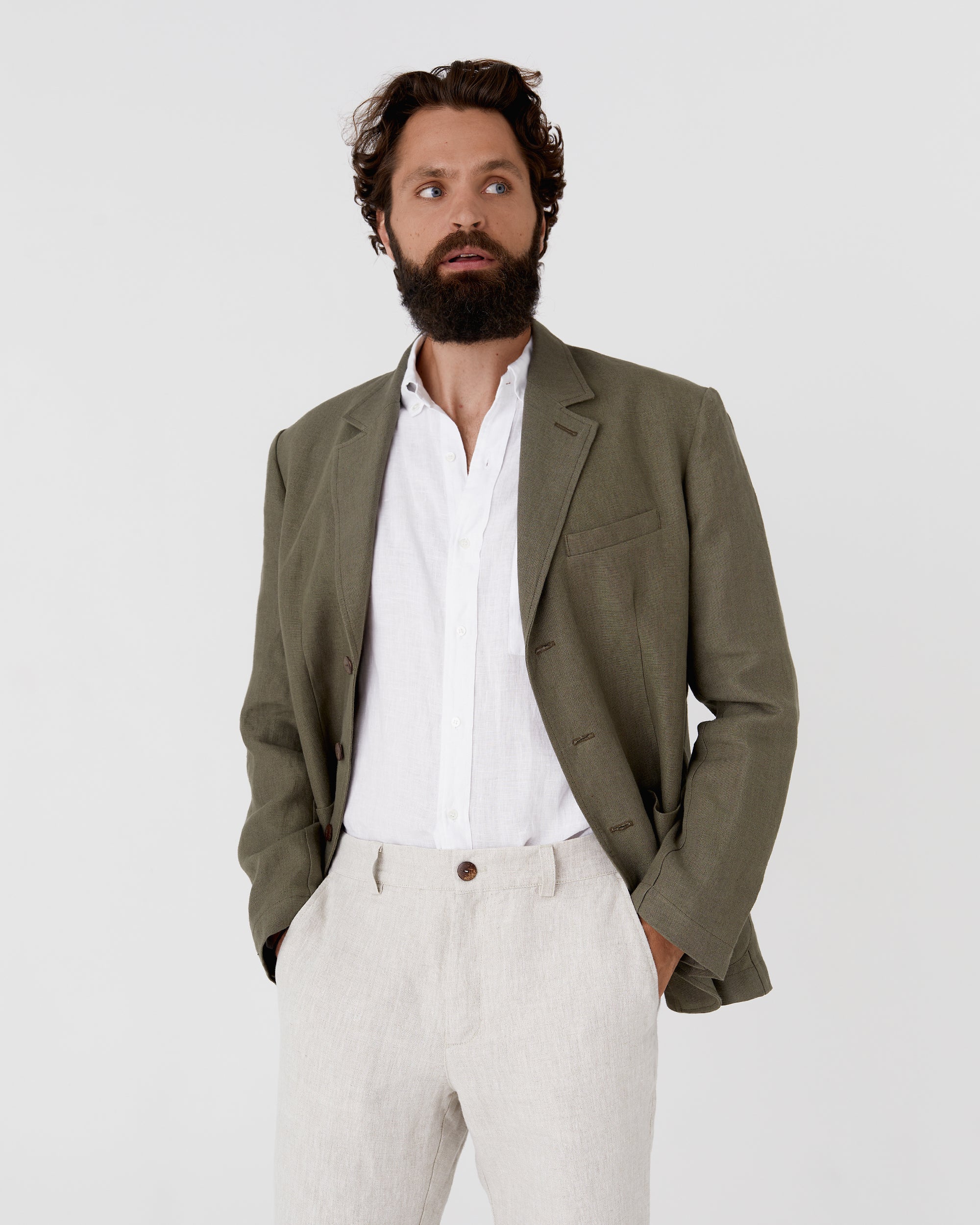 Men s heavyweight linen blazer SALVADOR in Dark green MagicLinen