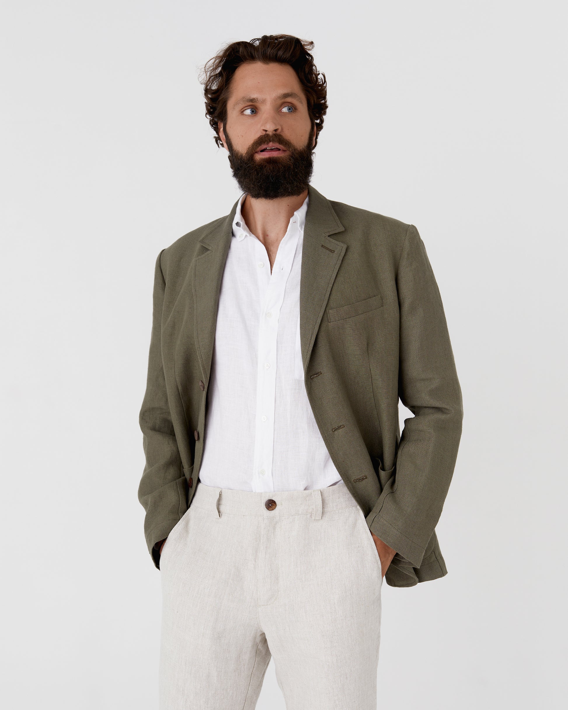 Men's heavyweight linen blazer SALVADOR in Dark green - MagicLinen