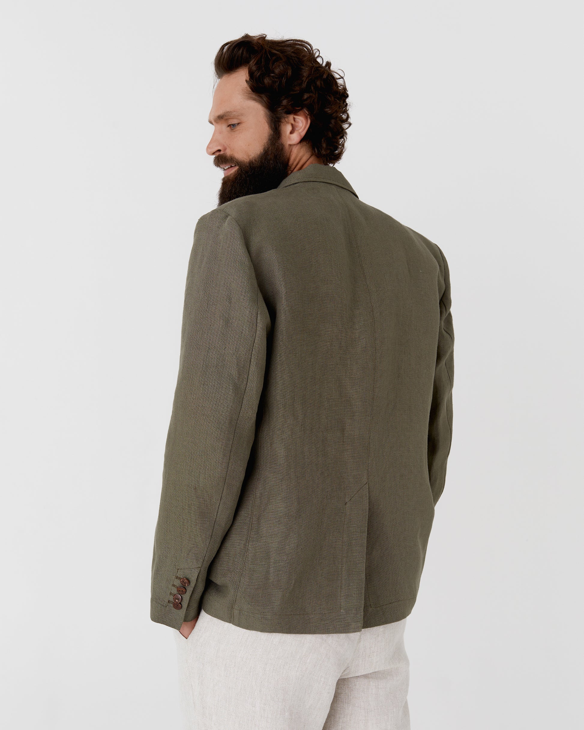 Men's heavyweight linen blazer SALVADOR in Dark green - MagicLinen