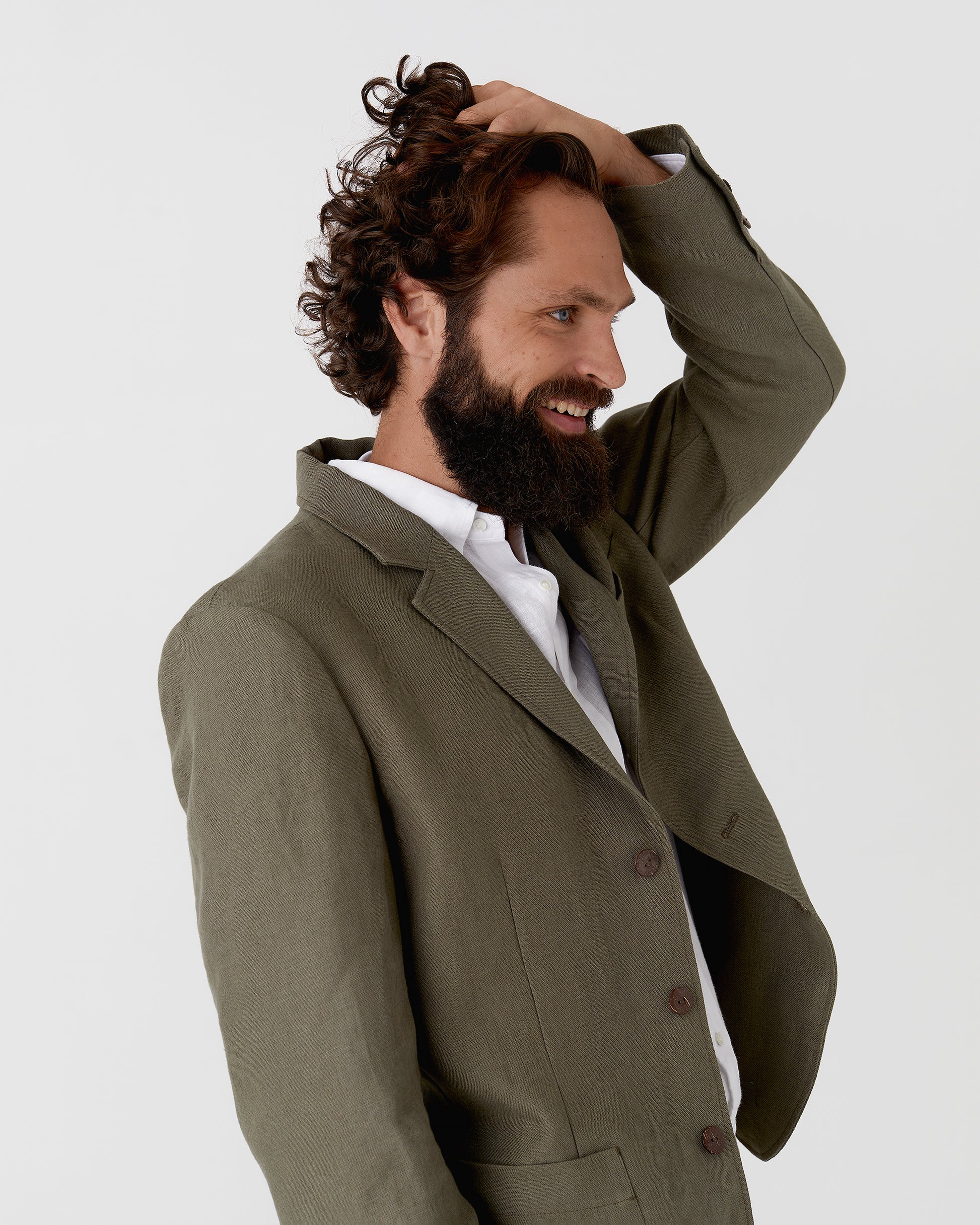 Men's heavyweight linen blazer SALVADOR in Dark green - MagicLinen