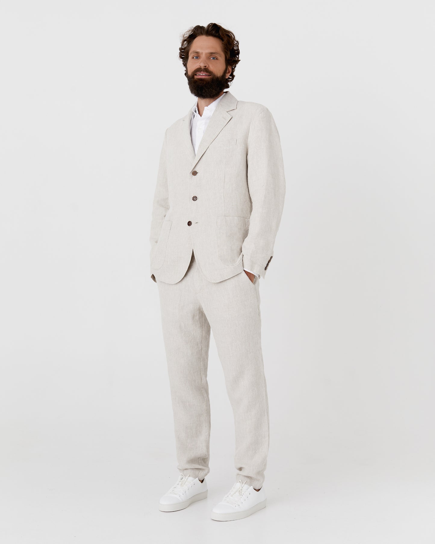 Men's heavyweight linen blazer SALVADOR in Natural melange - MagicLinen