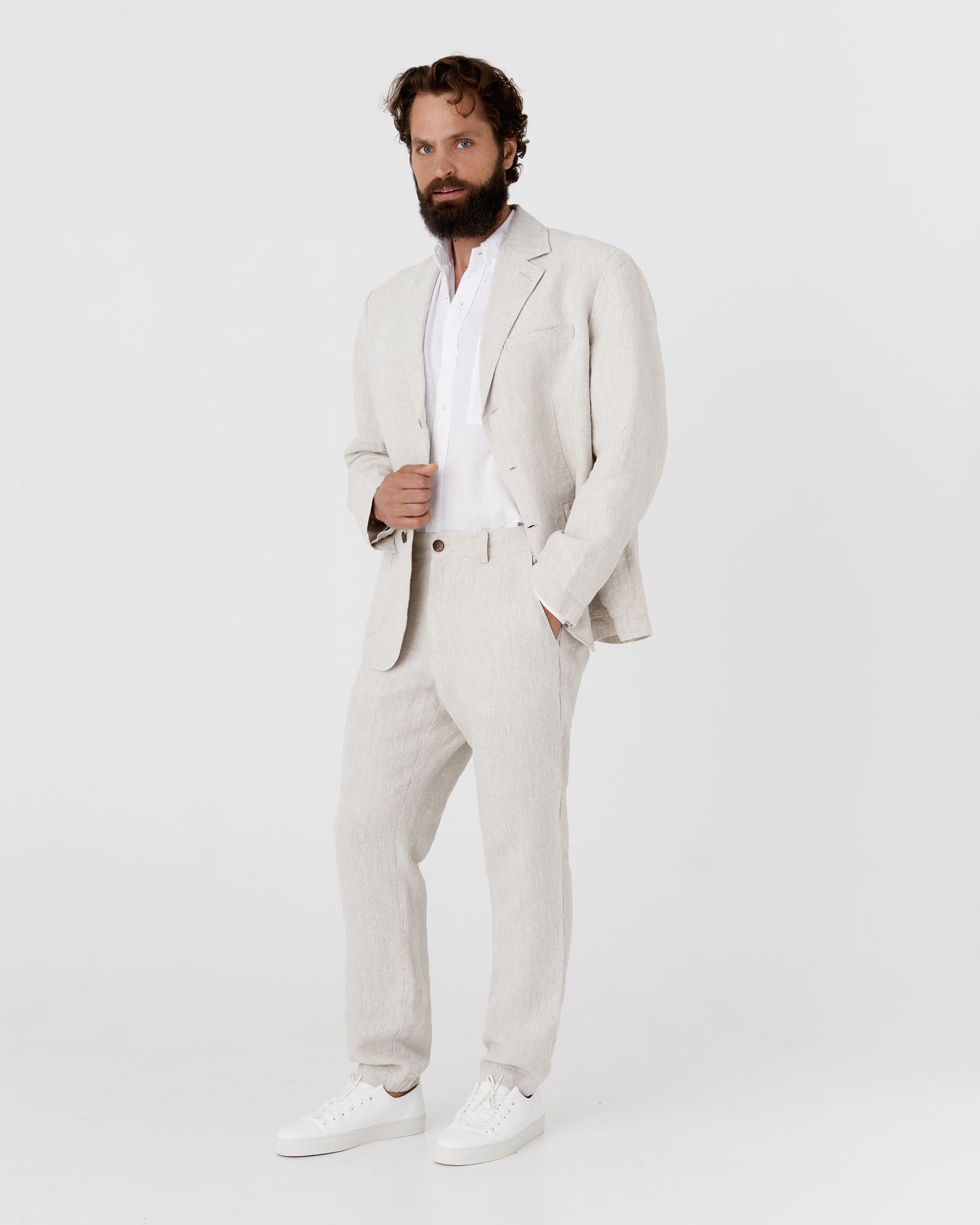 Men's heavyweight linen blazer SALVADOR in Natural melange - MagicLinen