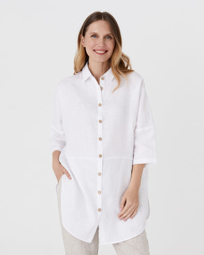 Flowing linen tunic-shirt SANIBEL in White - MagicLinen