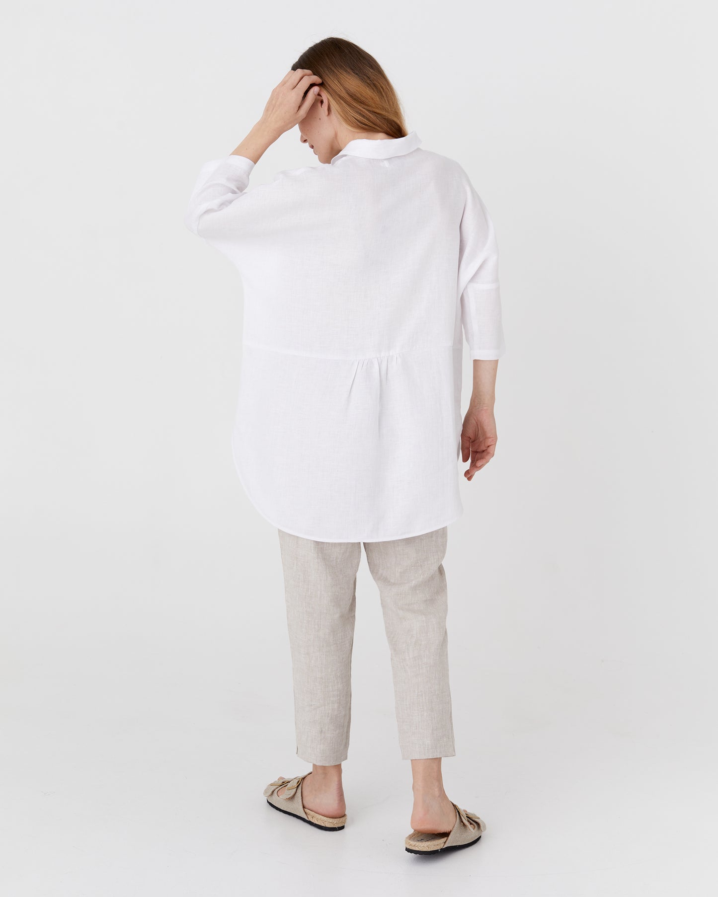 Flowing linen tunic-shirt SANIBEL in White - MagicLinen