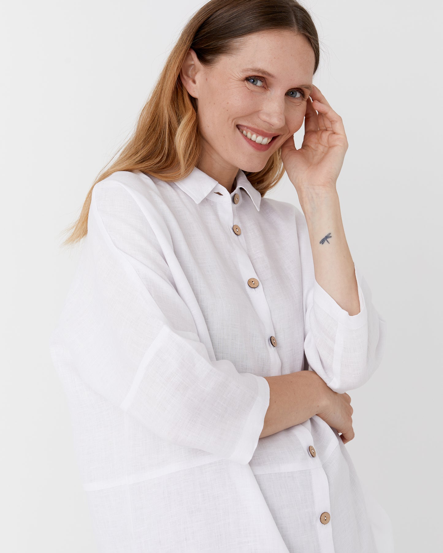 Flowing linen tunic-shirt SANIBEL in White - MagicLinen