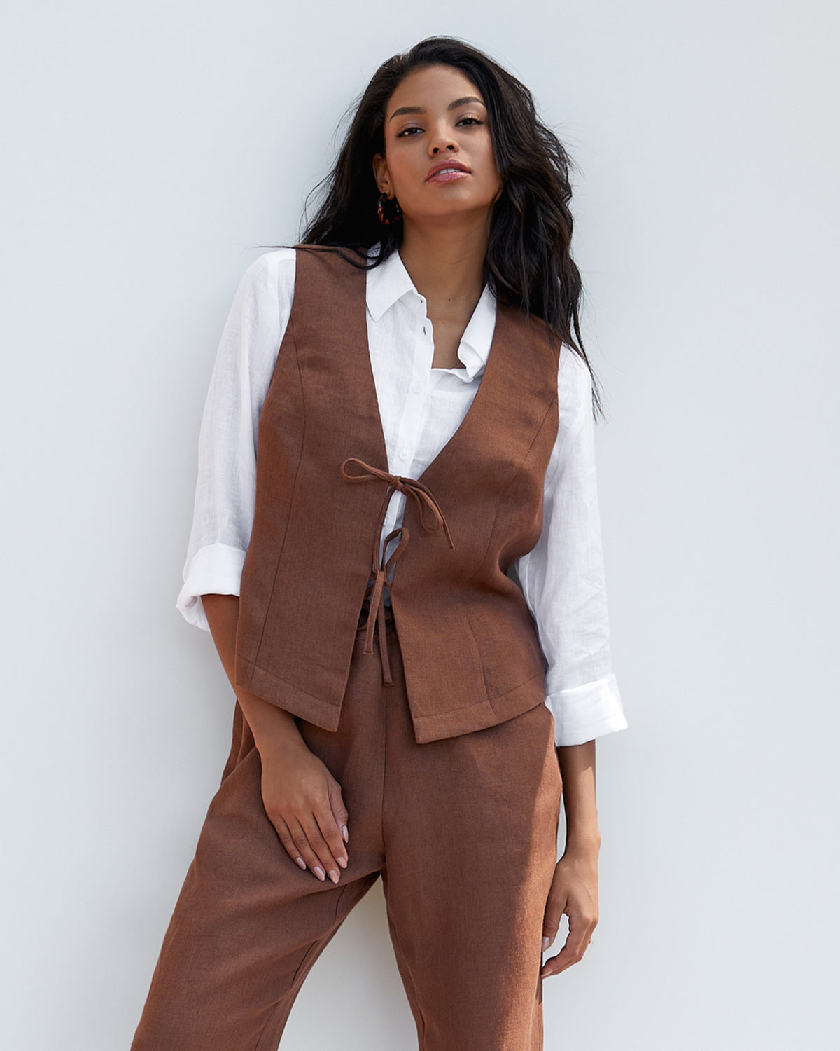 Linen vest ties SEDILO Cacao