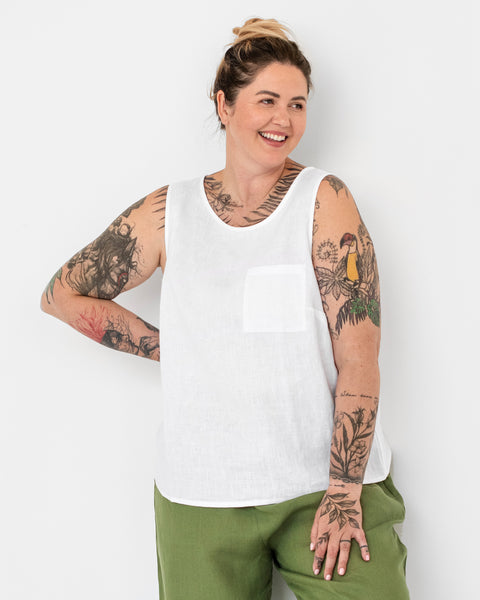 Island Company white 100%linen sleeveless deals minimal top XS