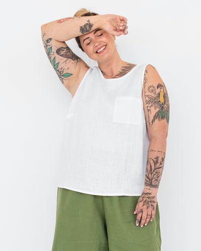 Sleeveless linen top SILAY in White - MagicLinen