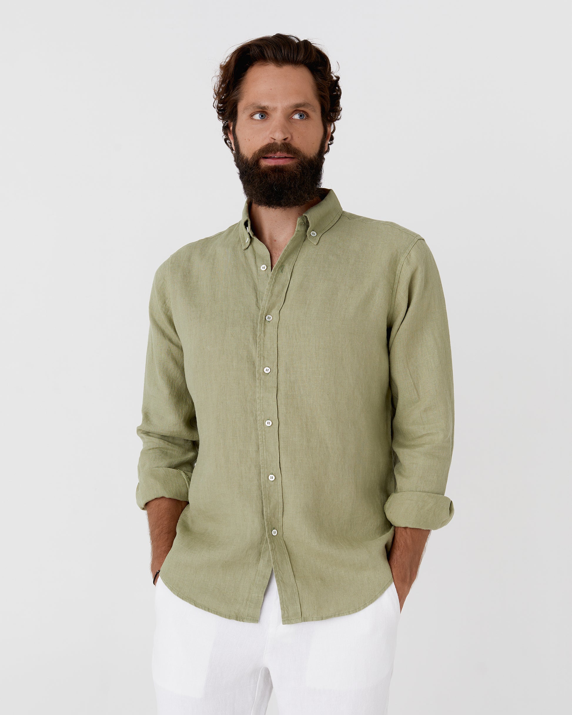 Classic men's linen shirt SINTRA in Sage - MagicLinen