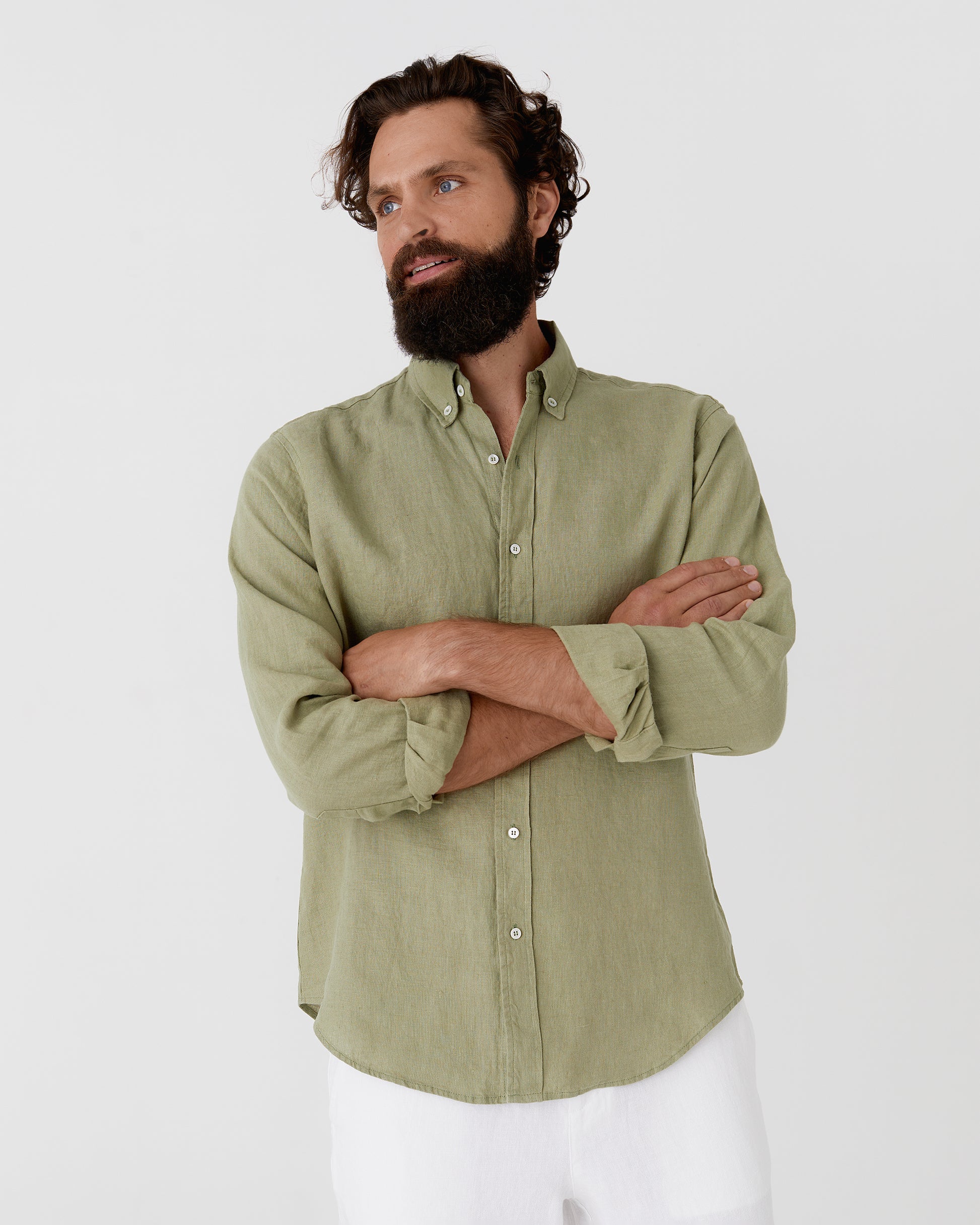 Classic men's linen shirt SINTRA in Sage - MagicLinen