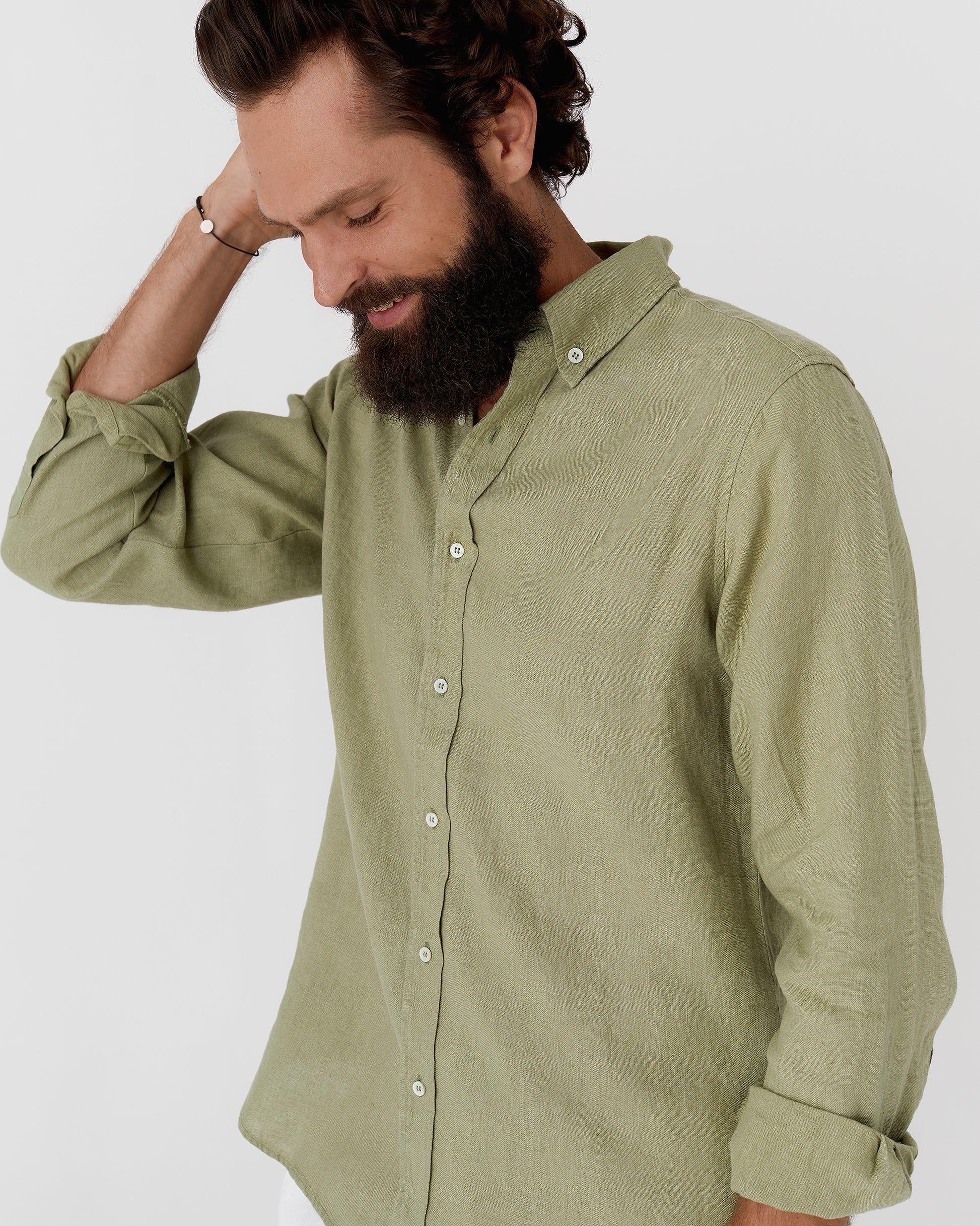 Classic men's linen shirt SINTRA in Sage - MagicLinen