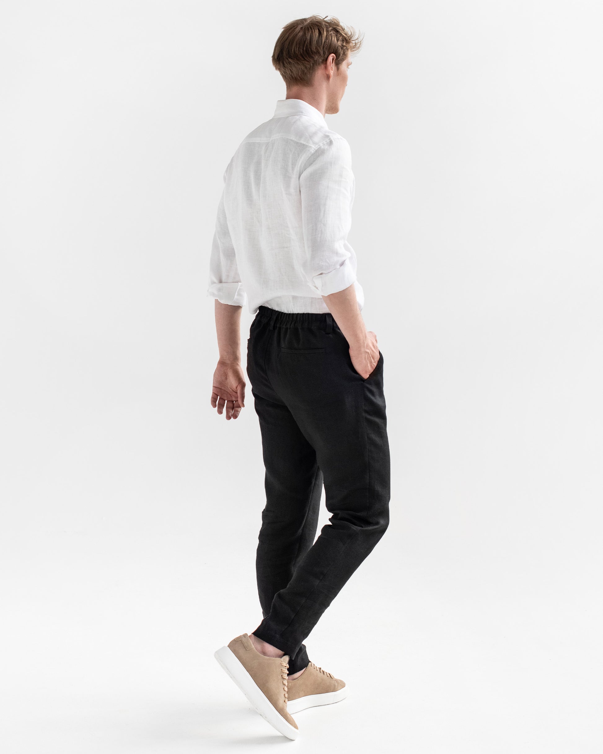 black linen dress pants mens Tailored Fit Black Linen Dress Trousers