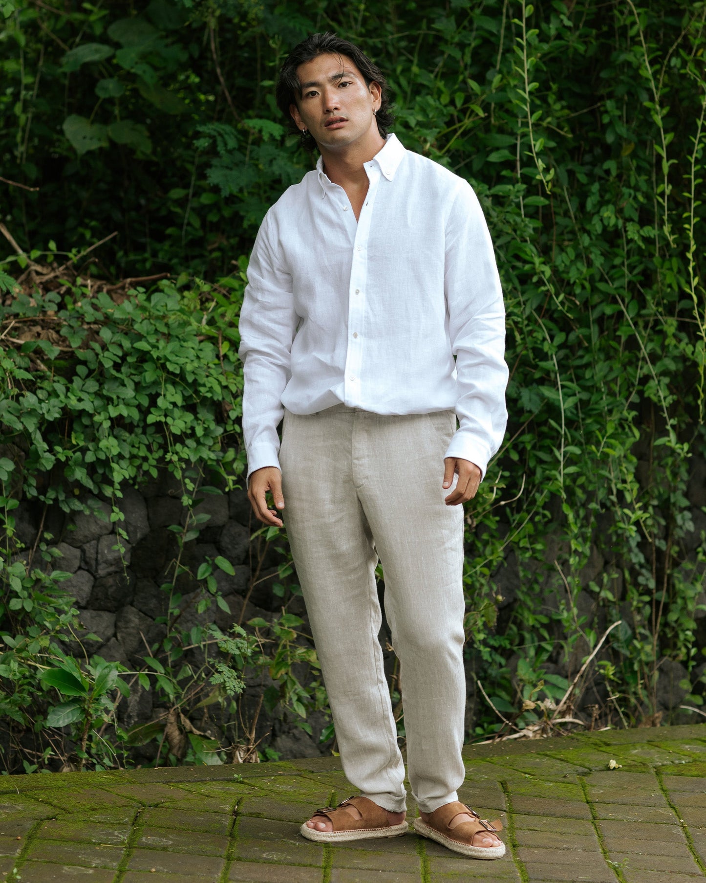 Classic button-down collar men's linen shirt SINTRA in White - MagicLinen
