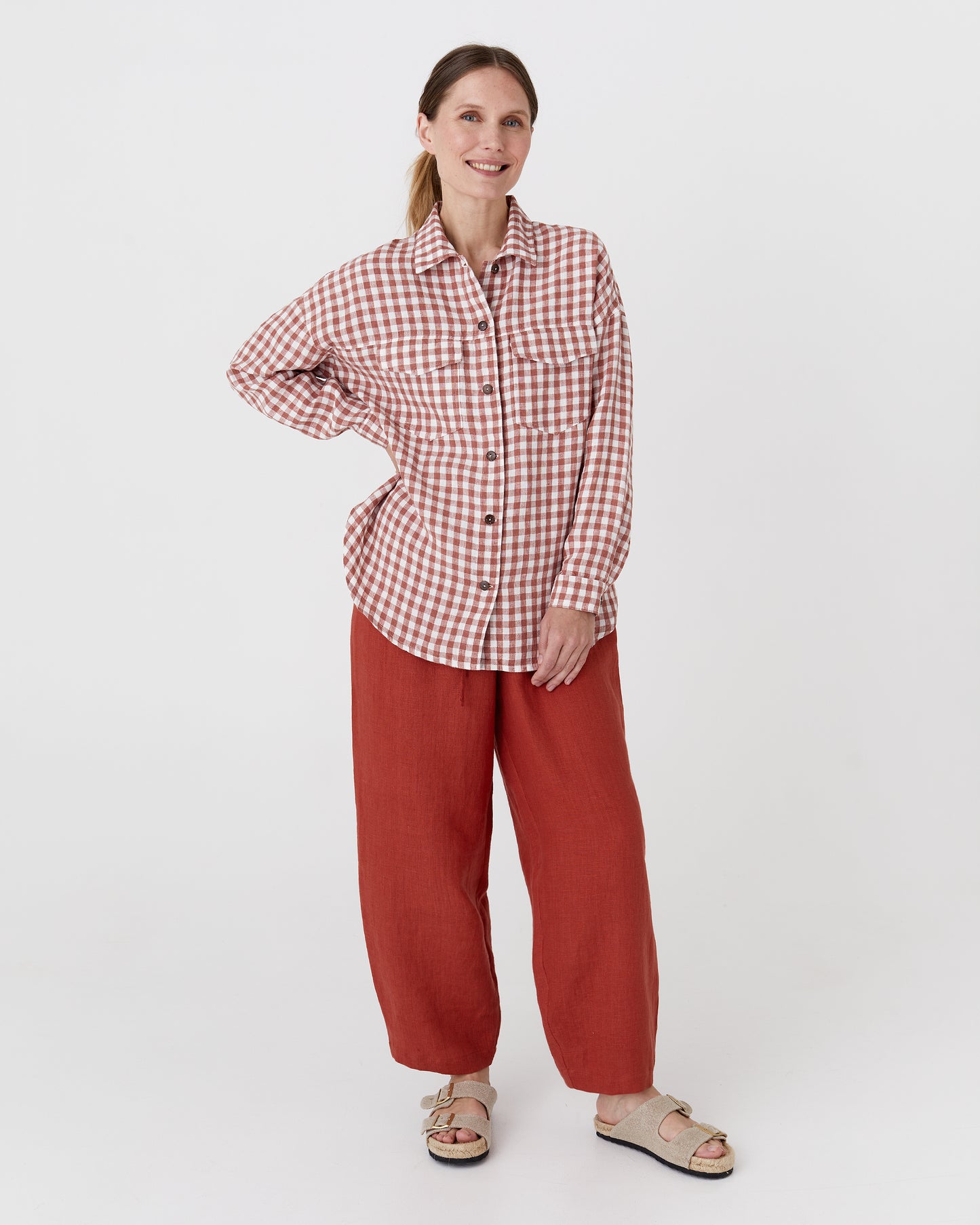 Oversized linen shirt SUMBA in Clay gingham - MagicLinen