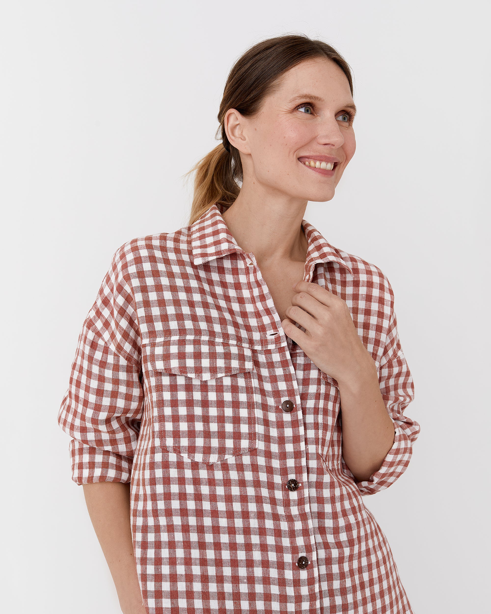Oversized linen shirt SUMBA in Clay Gingham | MagicLinen