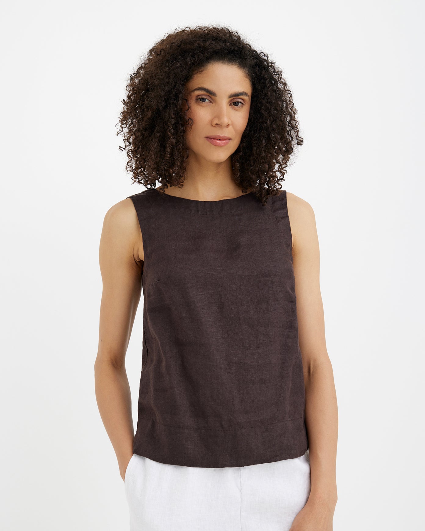 Sleeveless Linen Top GENEVA in Espresso brown | MagicLinen