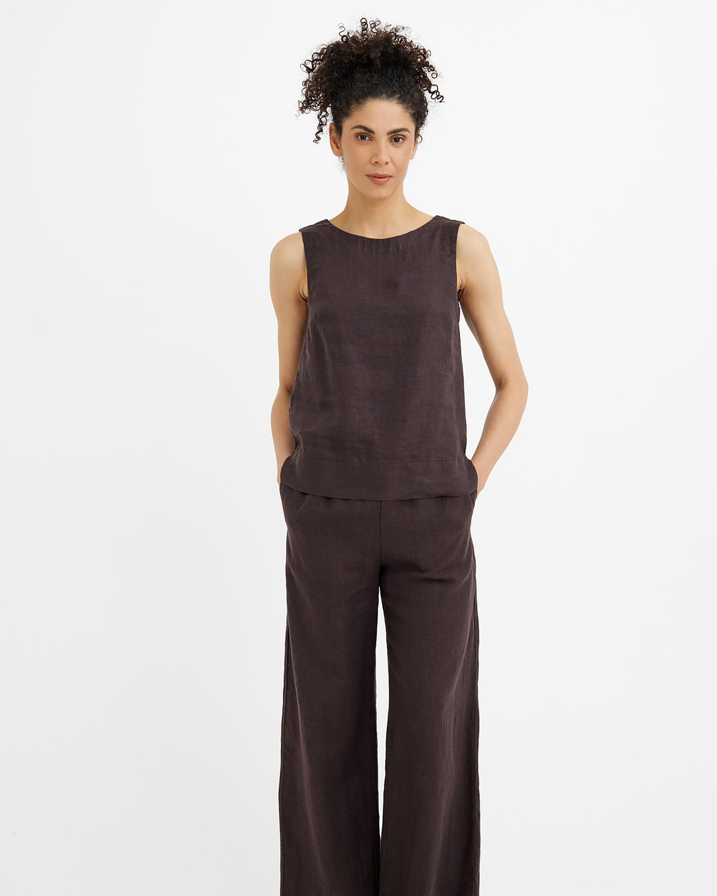 Sleeveless Linen Top GENEVA in Espresso brown