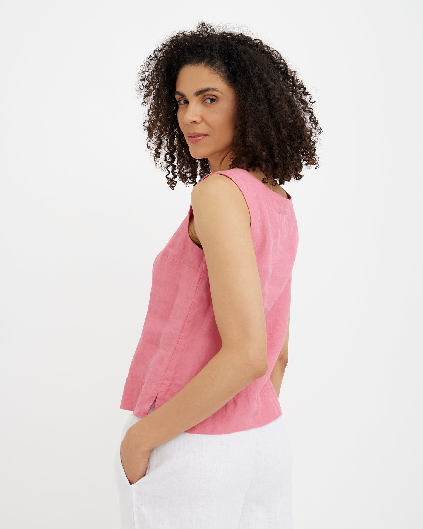 Ärmelloses Leinentop DOURO in Weiß