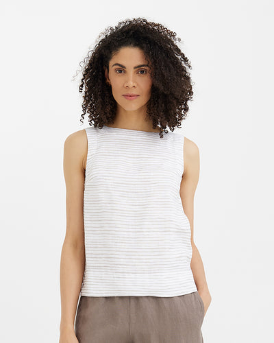 MagicLinen Natural lines sleeveless linen top GENEVA made from European flax modelBoxOn