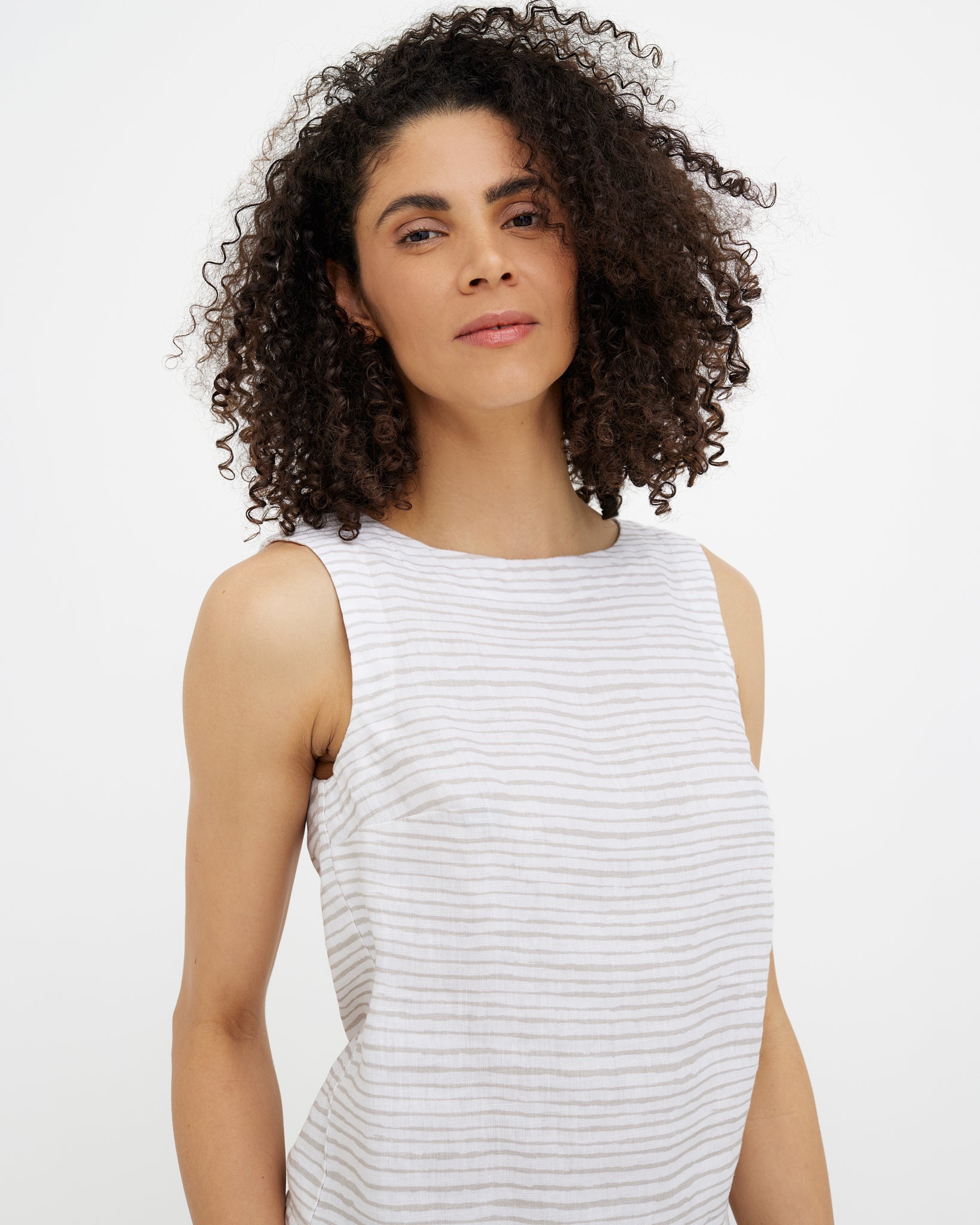 MagicLinen Natural lines sleeveless linen top with mini hip splits