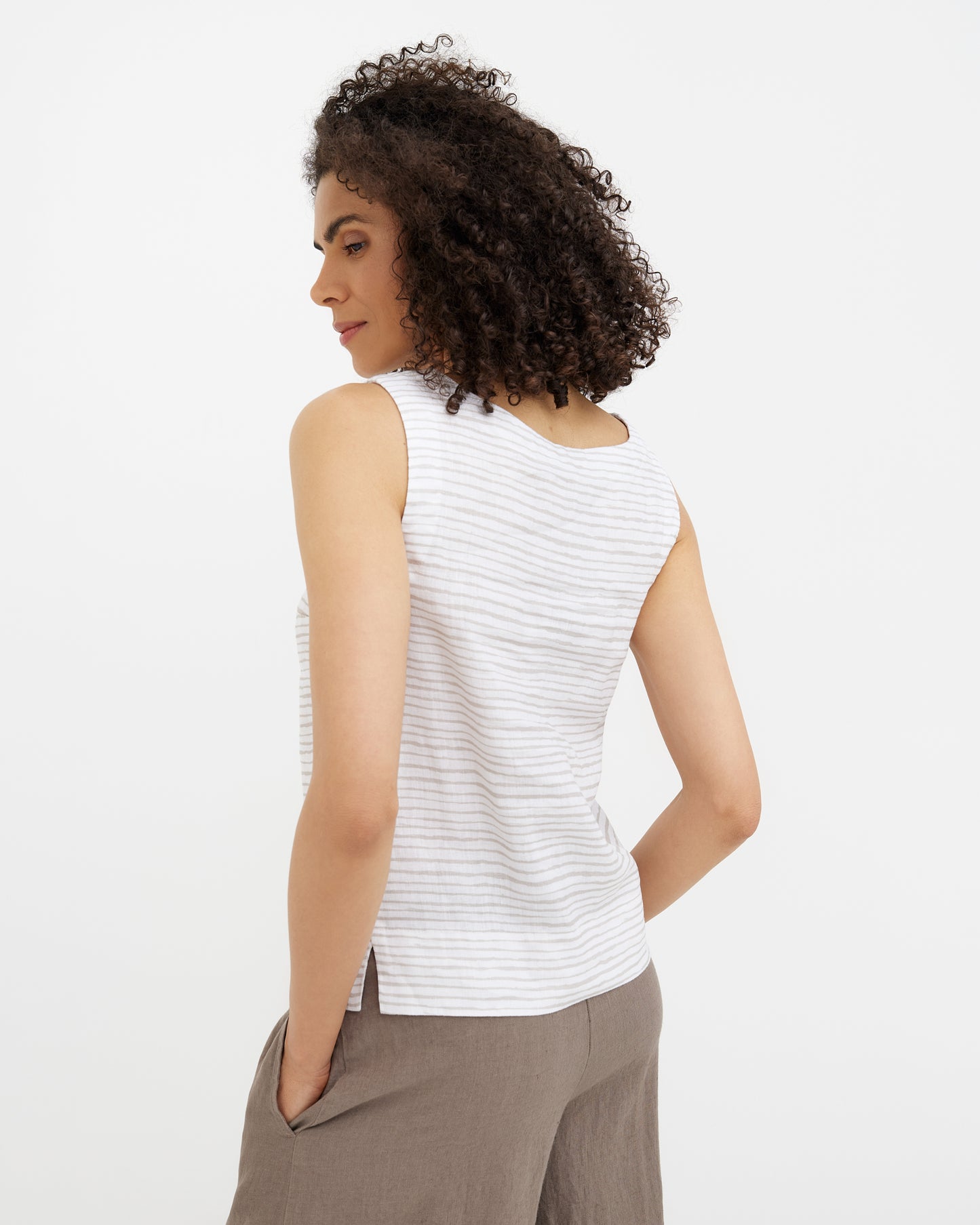 MagicLinen Natural lines linen top styled with matching flax trousers